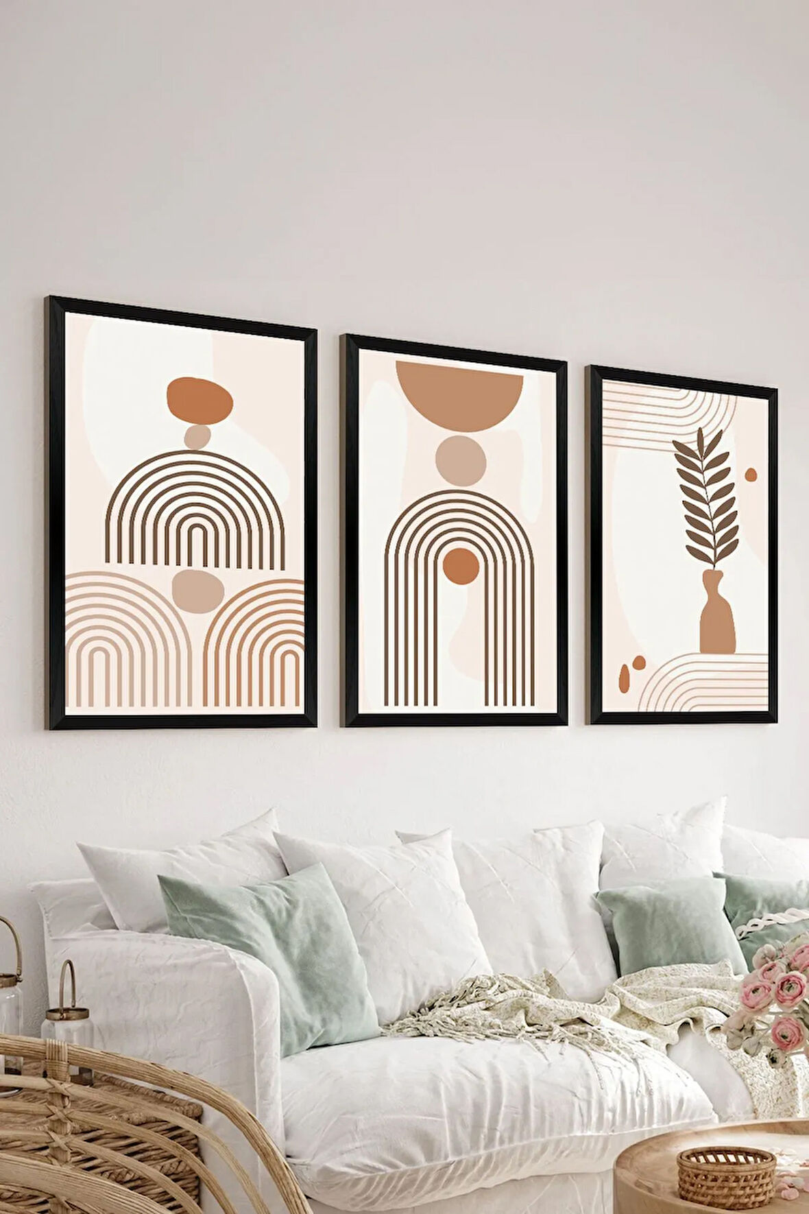 3 Parça Siyah Çerçeve Görünümlü Mdf Tablo Seti - Set 26