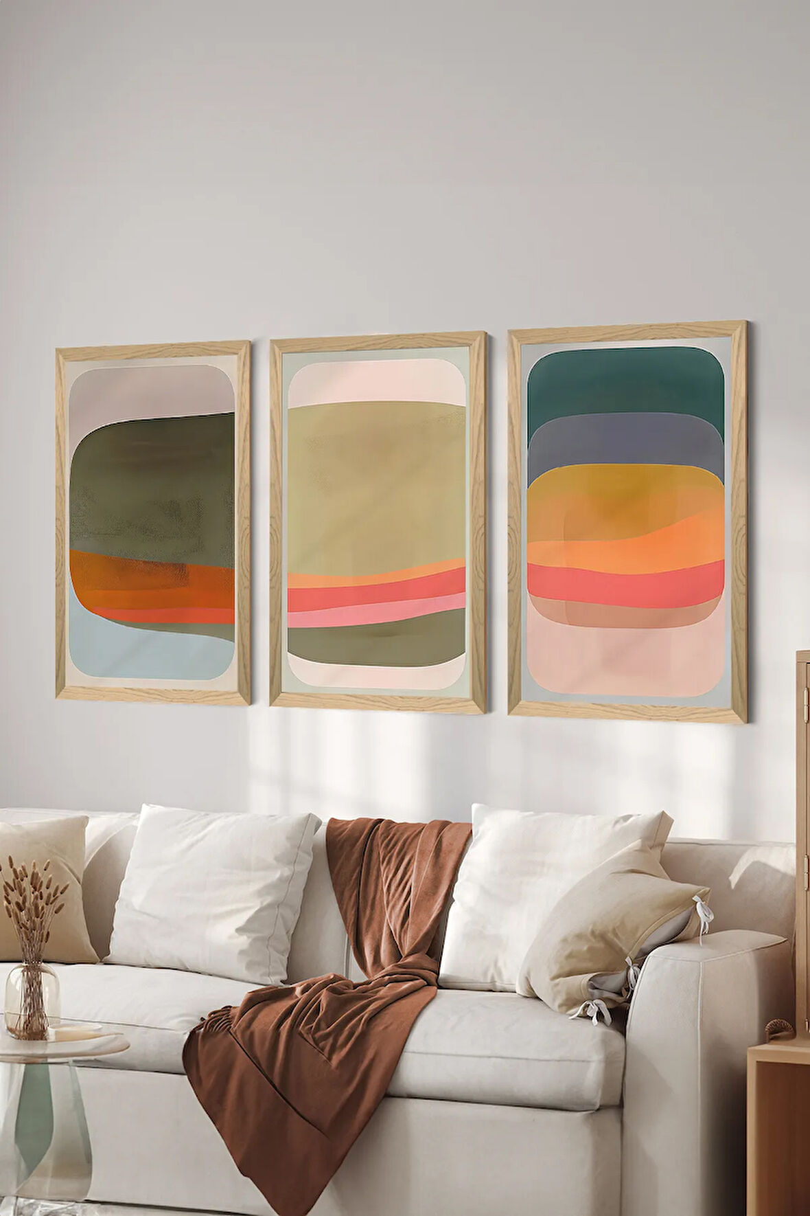 3 Parça Ahşap Çerçeve Görünümlü Mdf Tablo Seti - ERSYCRVSZ3SET1