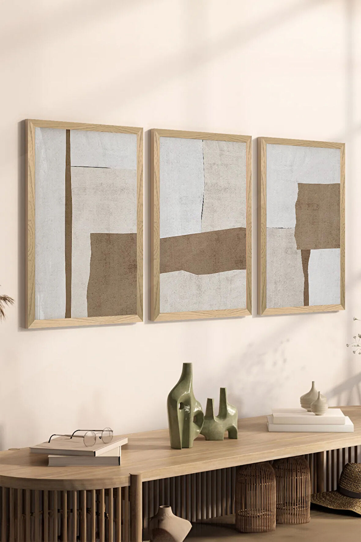 3 Parça Ahşap Çerçeve Görünümlü Mdf Tablo Seti - ERSYCRVSZ3SET2