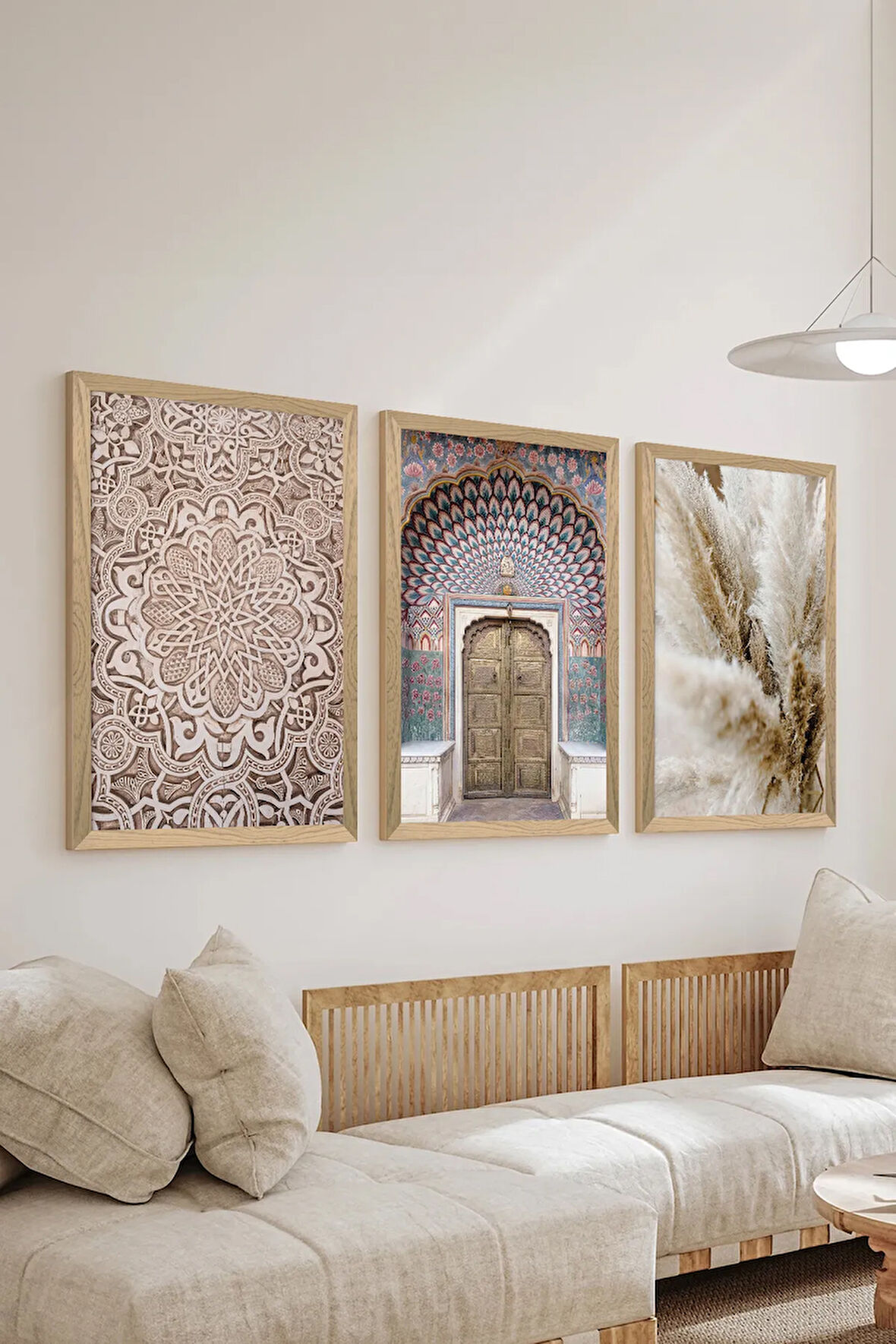 3 Parça Ahşap Çerçeve Görünümlü Mdf Tablo Seti - ERSYCRVSZ3SET7