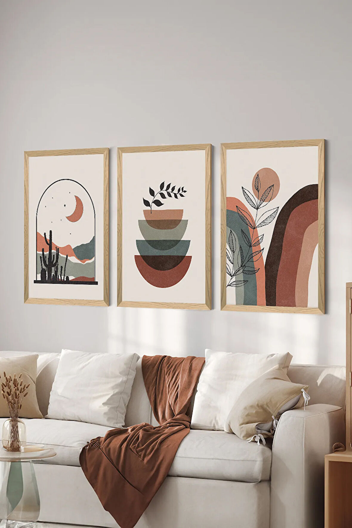 3 Parça Ahşap Çerçeve Görünümlü Mdf Tablo Seti - ERSYCRVSZ3SET9