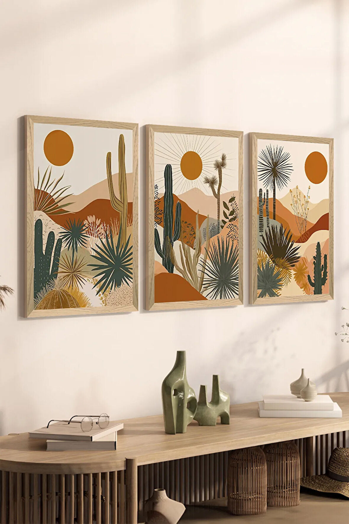 3 Parça Ahşap Çerçeve Görünümlü Mdf Tablo Seti - ERSYCRVSZ3SET10