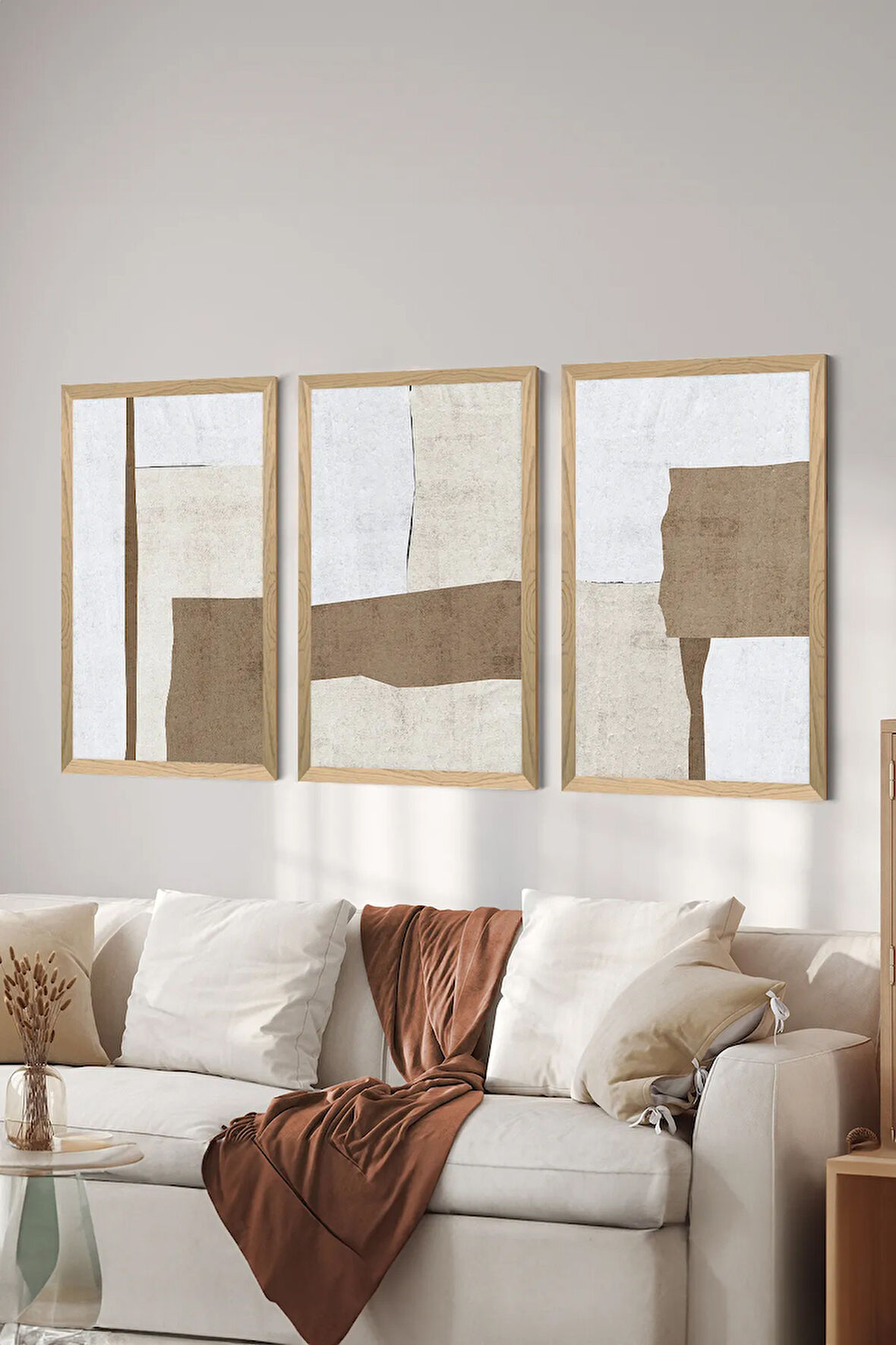 3 Parça Ahşap Çerçeve Görünümlü Mdf Tablo Seti - ERSYCRVSZ3SET13