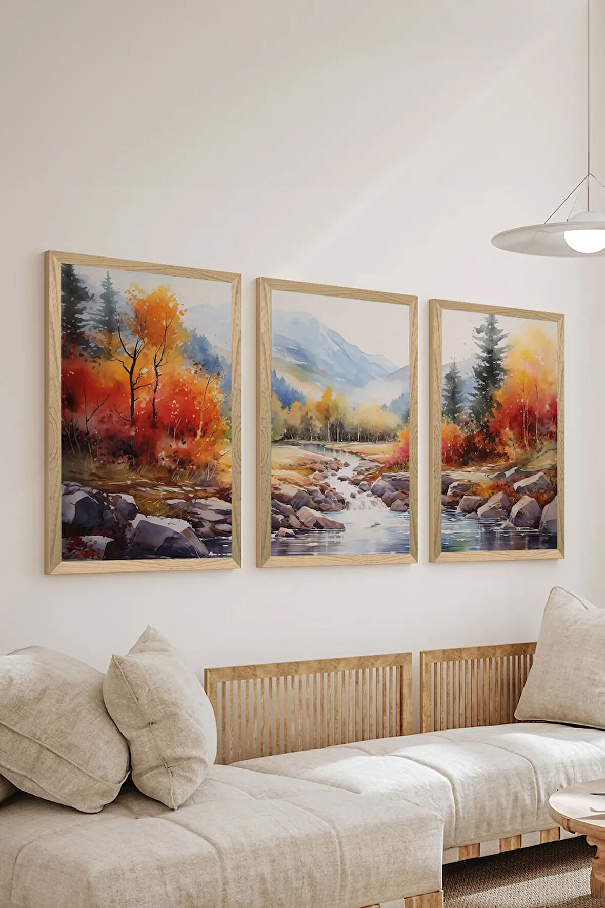 3 Parça Ahşap Çerçeve Görünümlü Mdf Tablo Seti - ERSYCRVSZ3SET19