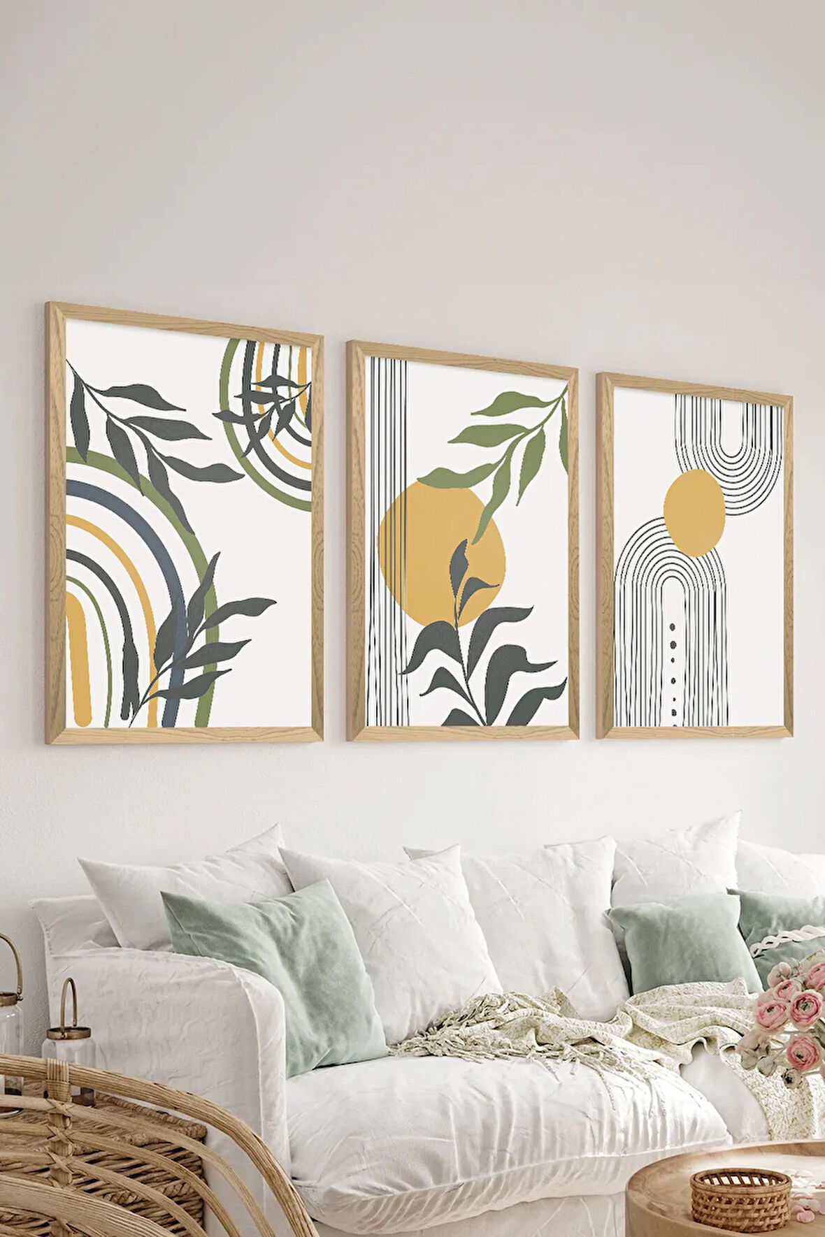 3 Parça Ahşap Çerçeve Görünümlü Mdf Tablo Seti - ERSYCRVSZ3SET20