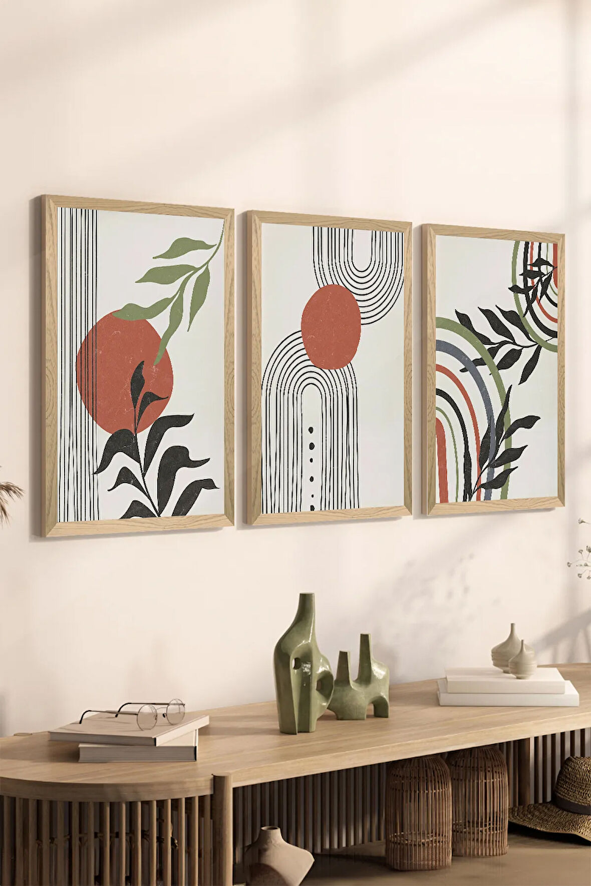 3 Parça Ahşap Çerçeve Görünümlü Mdf Tablo Seti - ERSYCRVSZ3SET22