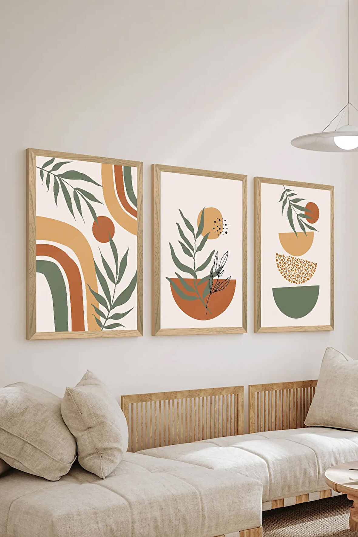 3 Parça Ahşap Çerçeve Görünümlü Mdf Tablo Seti - ERSYCRVSZ3SET23