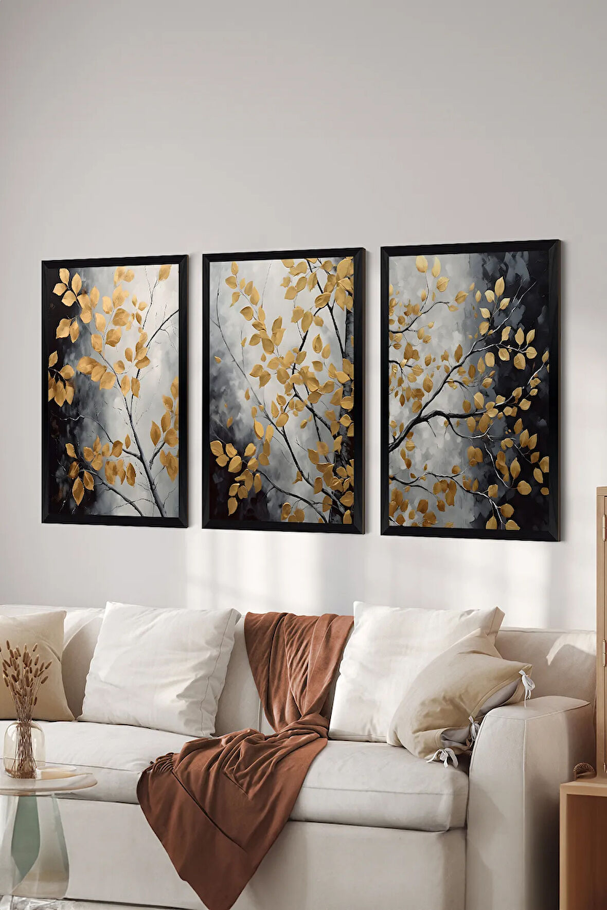 3 Parça Siyah Çerçeve Görünümlü MDF Poster Tablo Seti - Set 5