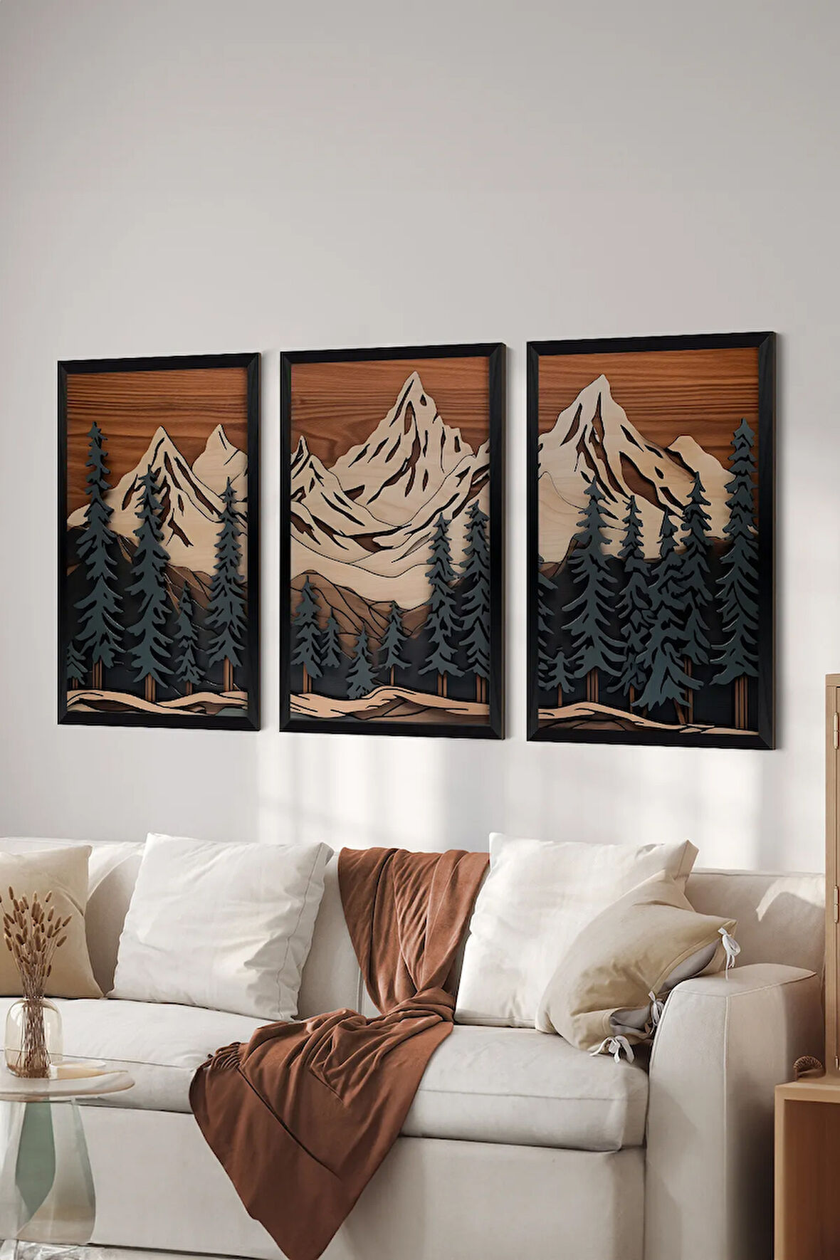 3 Parça Siyah Çerçeve Görünümlü MDF Poster Tablo Seti - Set 9