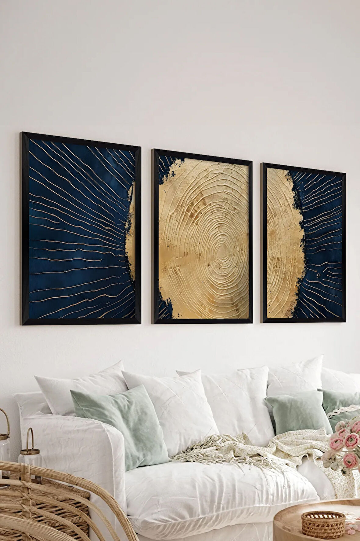 3 Parça Siyah Çerçeve Görünümlü MDF Poster Tablo Seti - Set 16