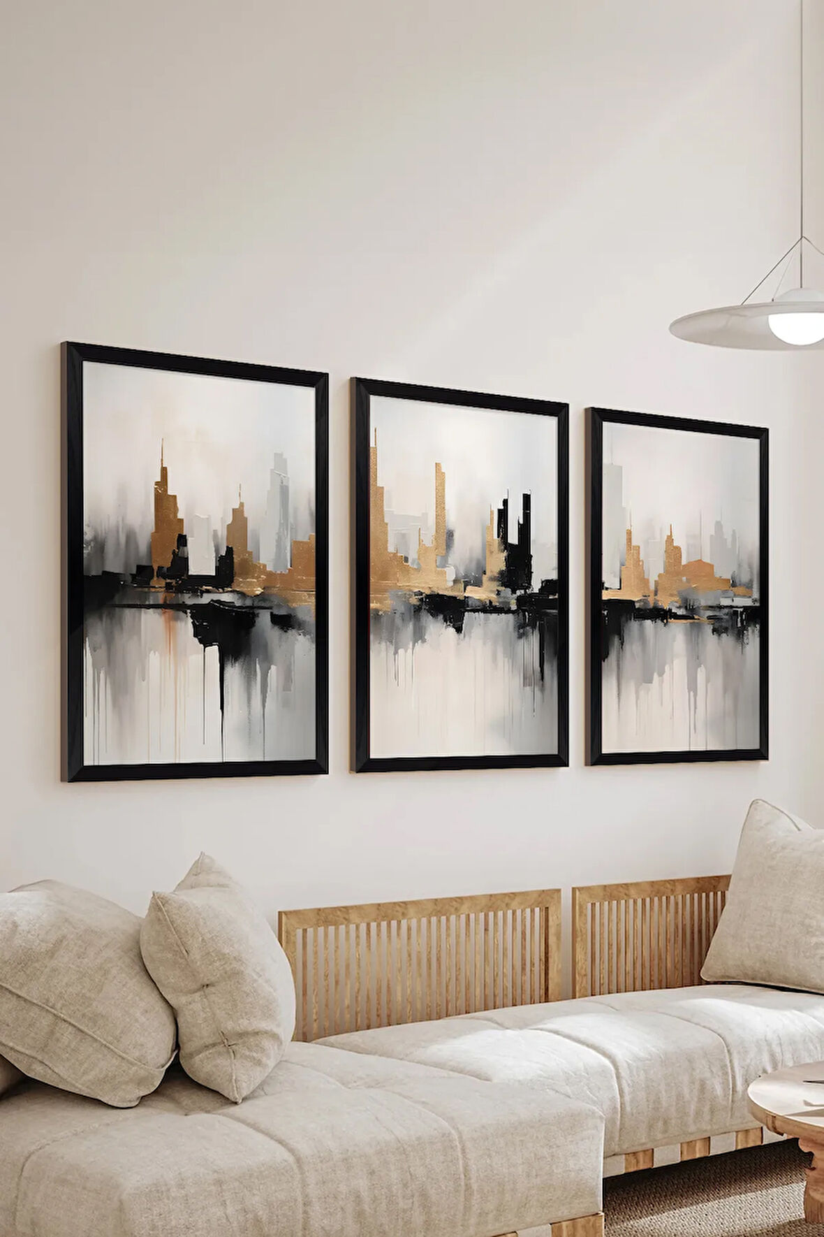 3 Parça Siyah Çerçeve Görünümlü MDF Poster Tablo Seti - Set 19