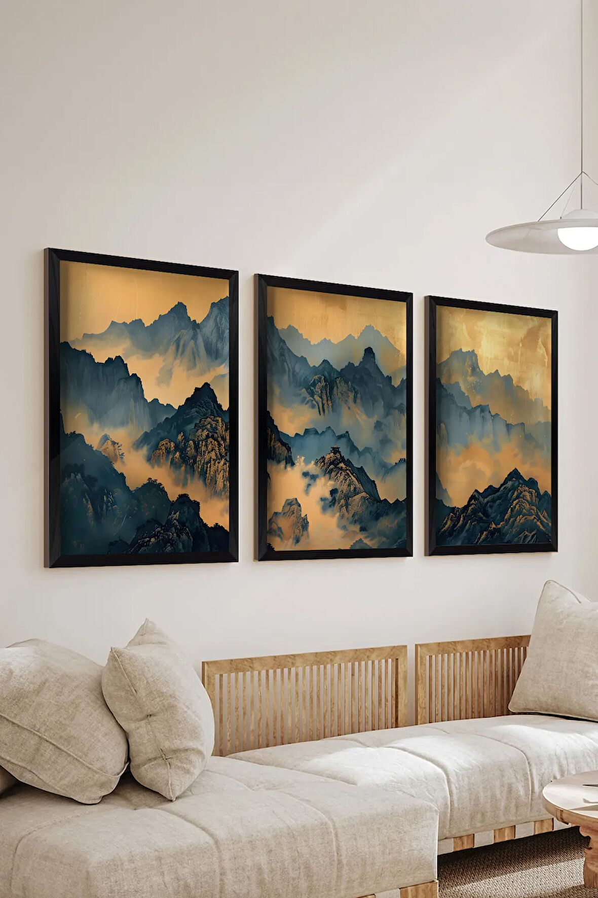 3 Parça Siyah Çerçeve Görünümlü MDF Poster Tablo Seti - Set 23