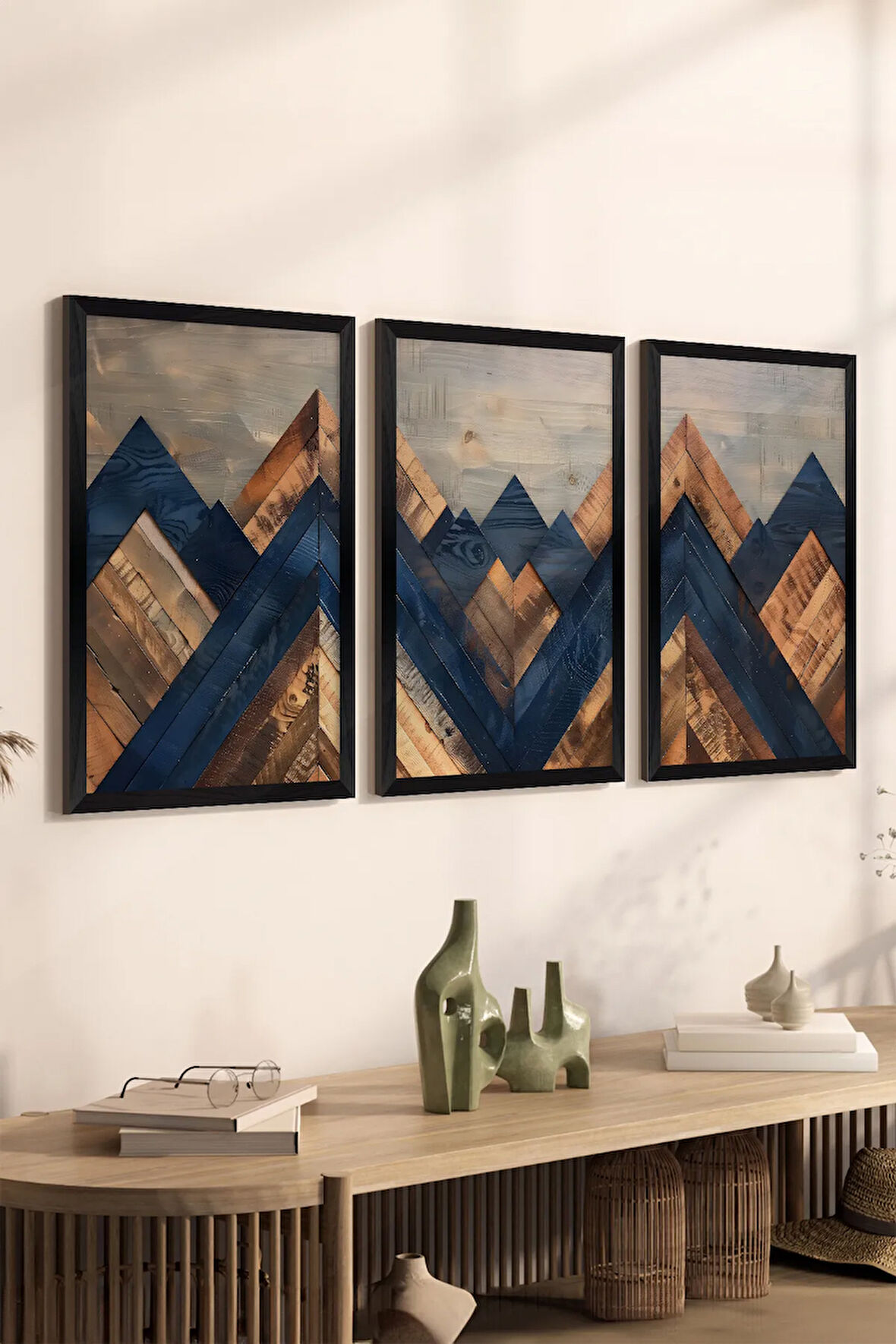 3 Parça Siyah Çerçeve Görünümlü MDF Poster Tablo Seti - Set 26