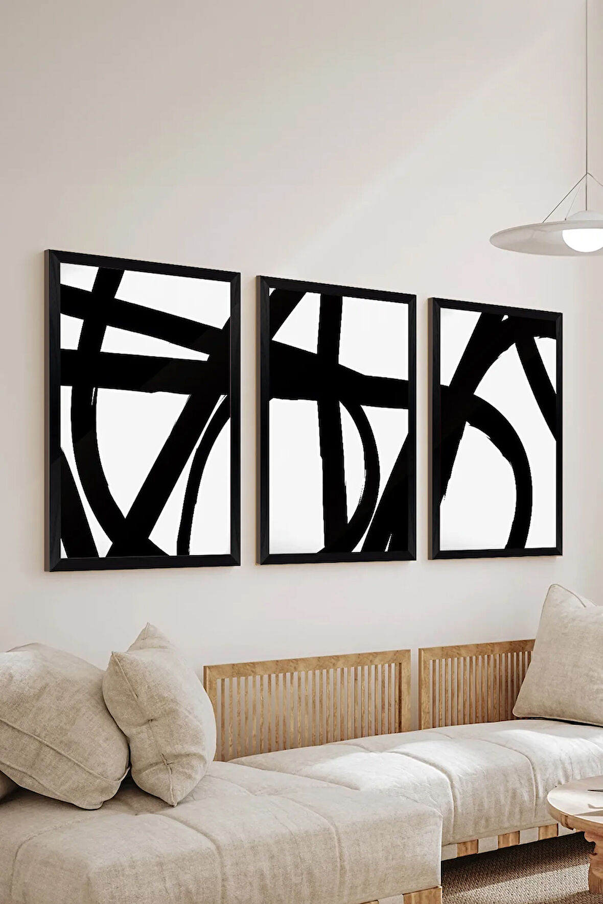 3 Parça Siyah Çerçeve Görünümlü MDF Poster Tablo Seti - Set 35