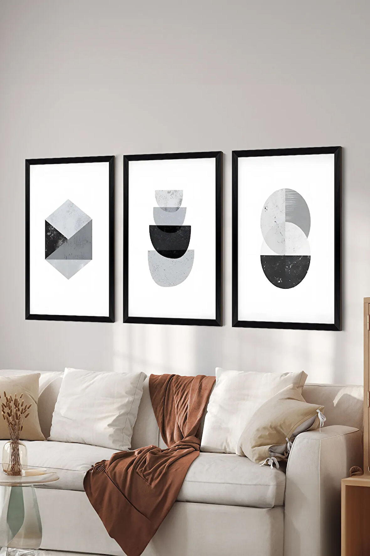3 Parça Siyah Çerçeve Görünümlü MDF Poster Tablo Seti - Set 37
