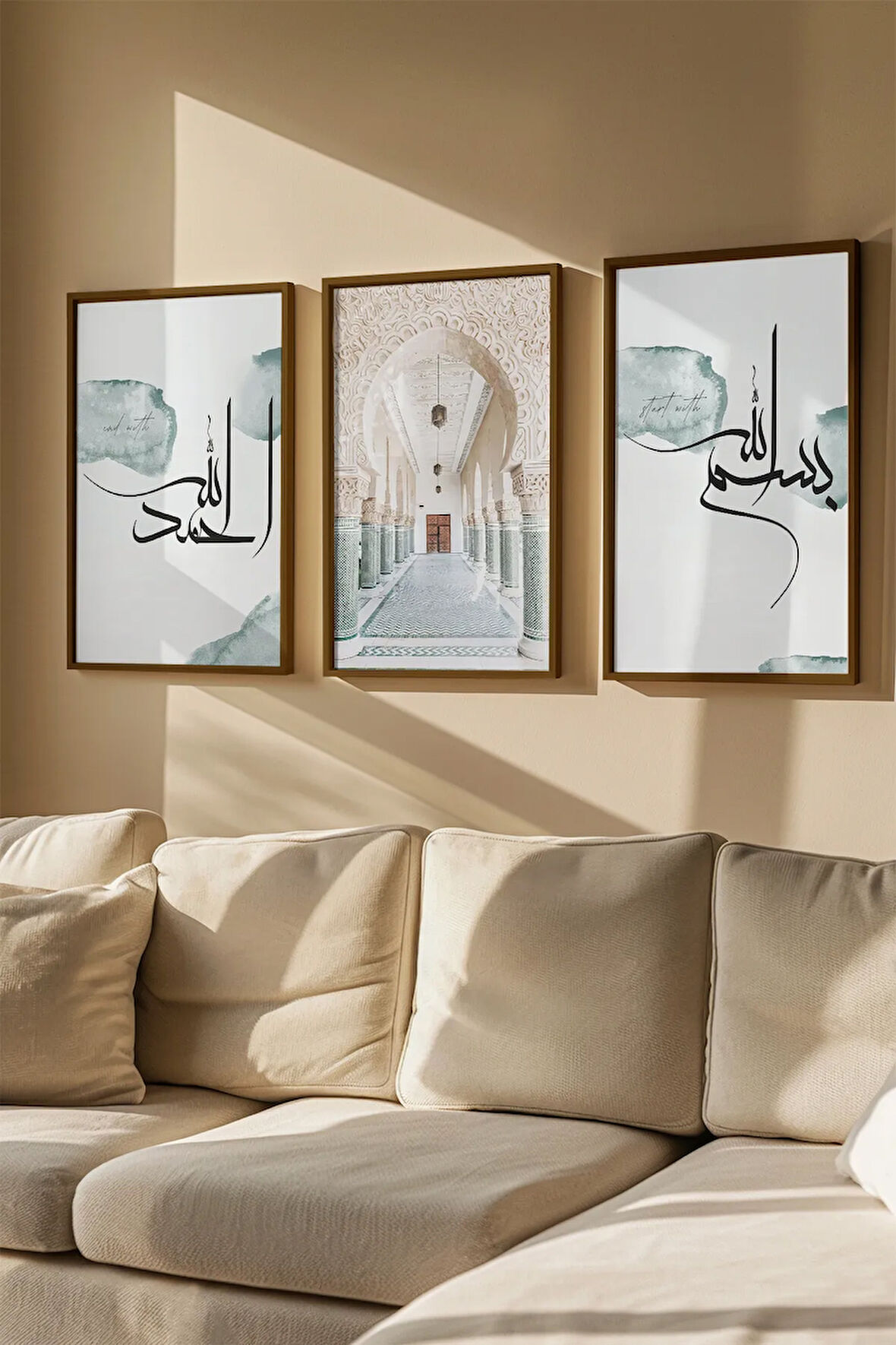 3 Parça Kahverengi Gerçek Ahşap Çerçeveli Tablo Seti - Model 27