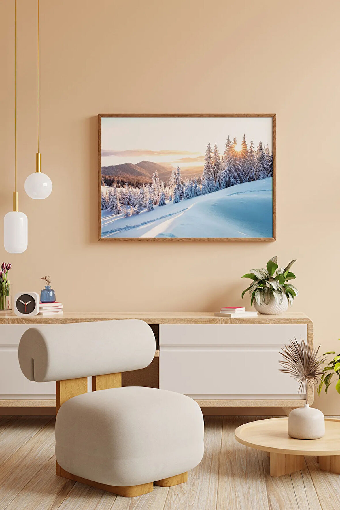 Tek Parça Kahverengi Gerçek Ahşap Çerçeveli Tablo Seti - Model 18