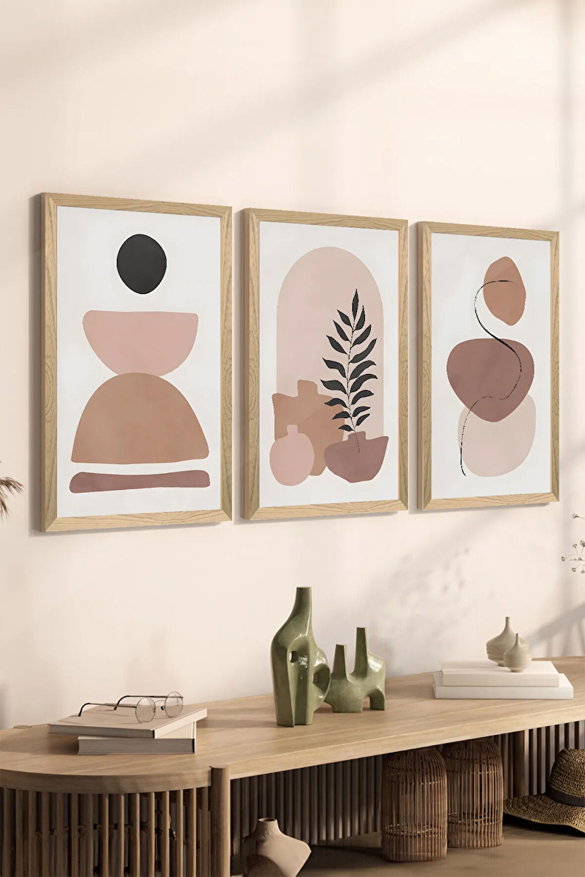 3 Parça Ahşap Çerçeve Görünümlü MDF Poster Tablo Seti - Set 50