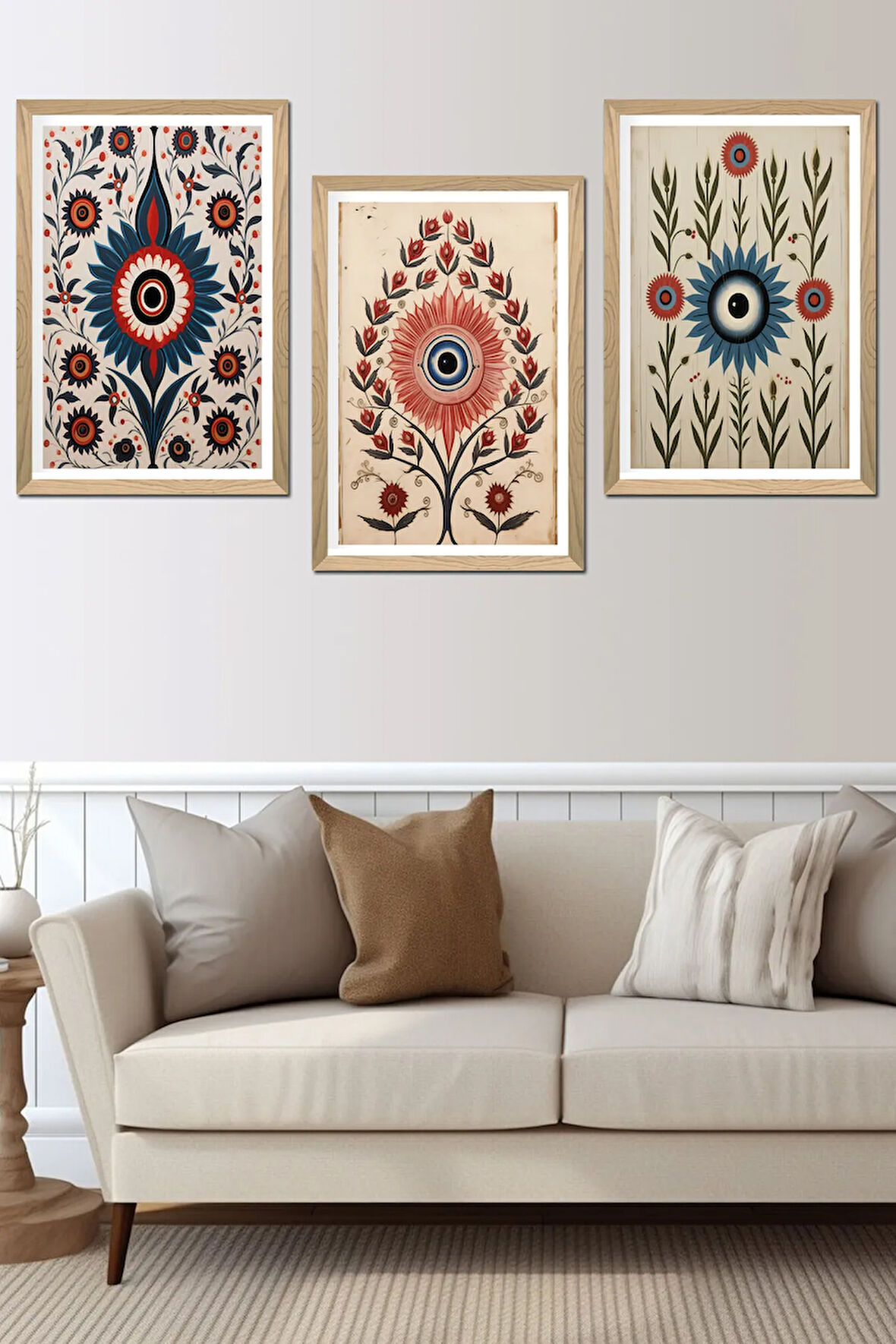 3 Parça Ahşap Çerçeve Görünümlü MDF Poster Tablo Seti - Set 03