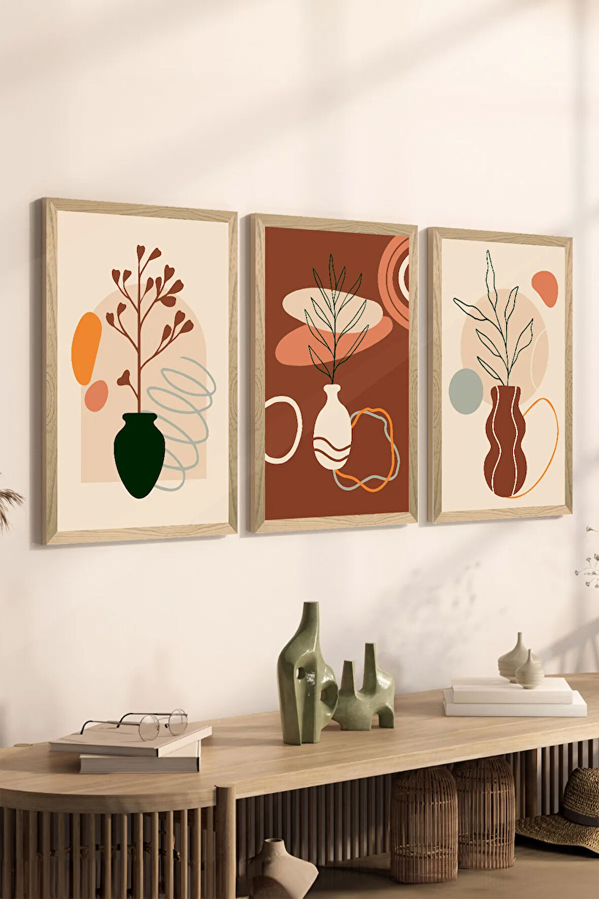 3 Parça Ahşap Çerçeve Görünümlü MDF Poster Tablo Seti - Set 105