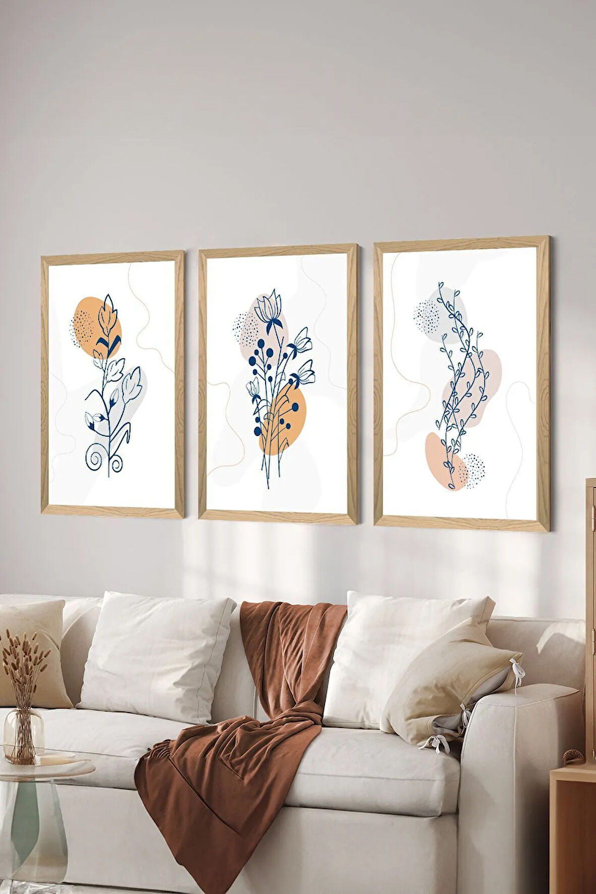 3 Parça Ahşap Çerçeve Görünümlü MDF Poster Tablo Seti - Set 119