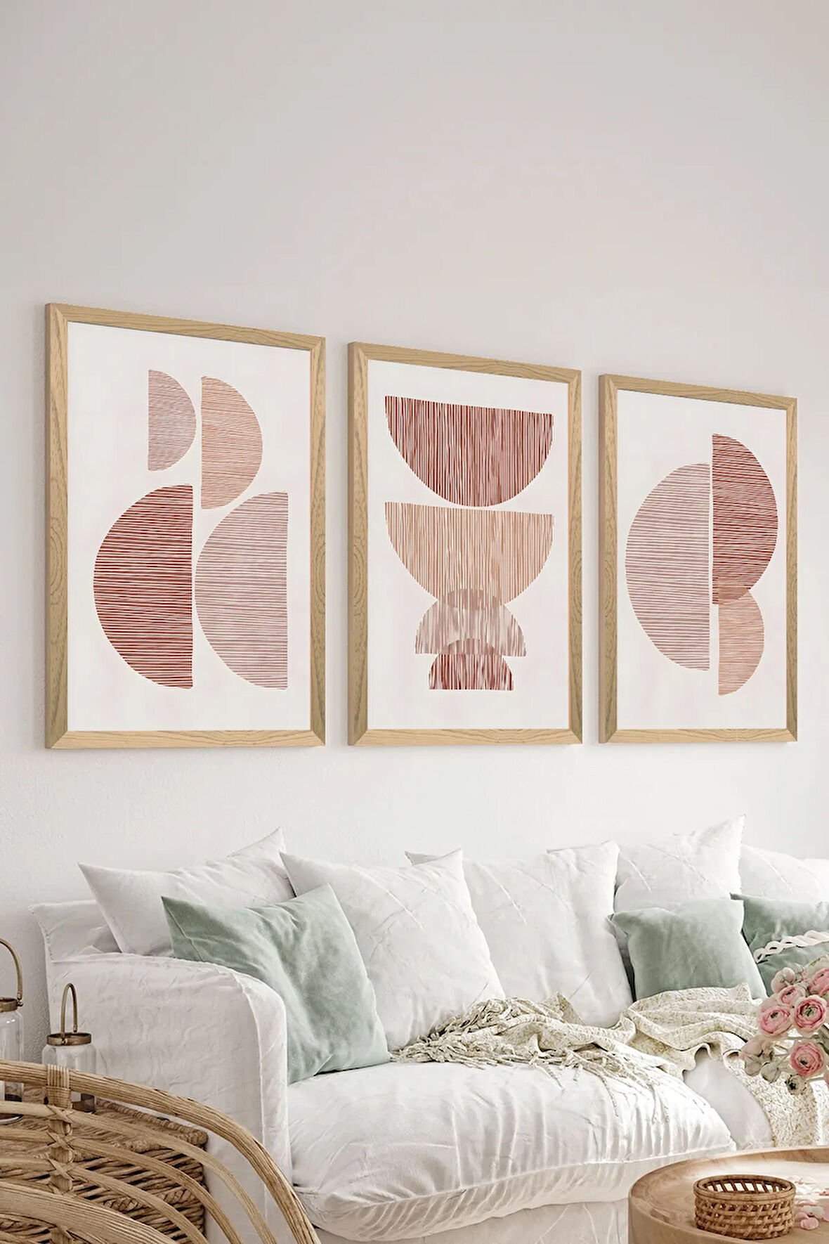 3 Parça Ahşap Çerçeve Görünümlü MDF Poster Tablo Seti - Set 56