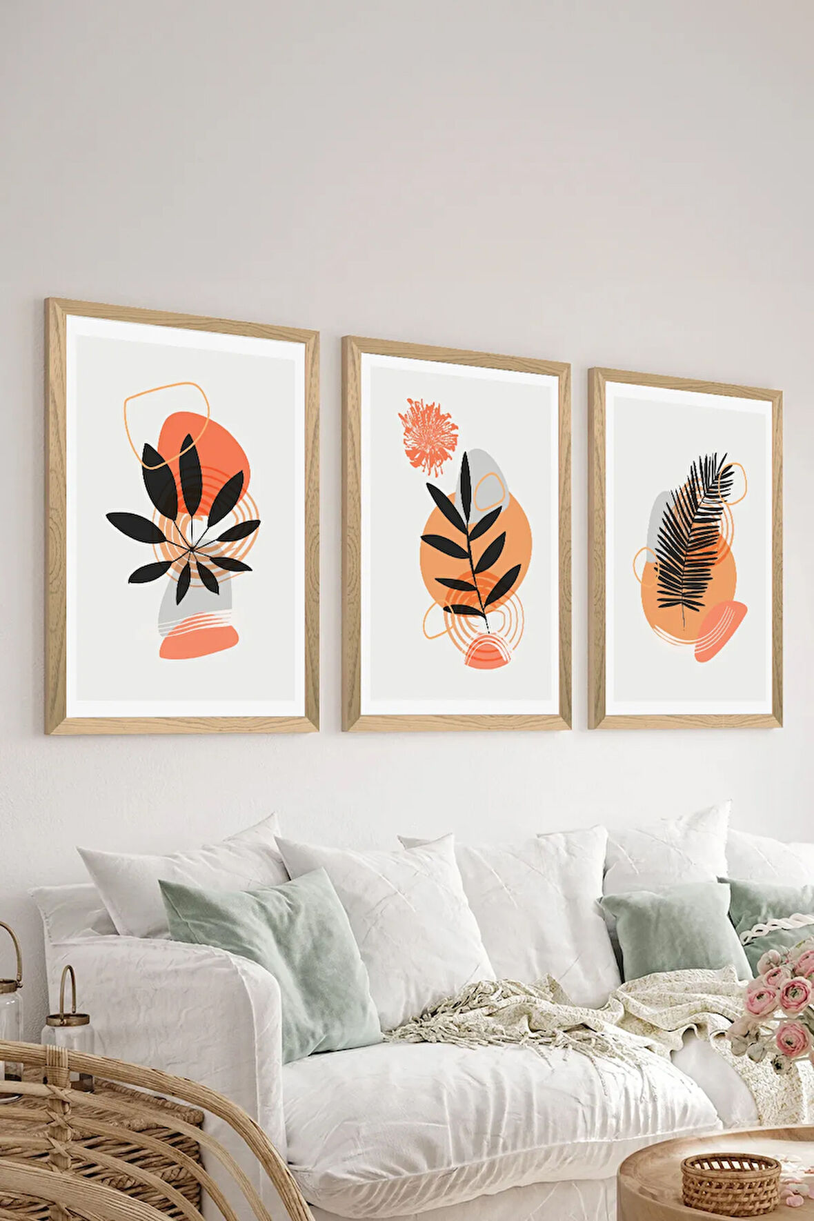 3 Parça Ahşap Çerçeve Görünümlü MDF Poster Tablo Seti - Set 115