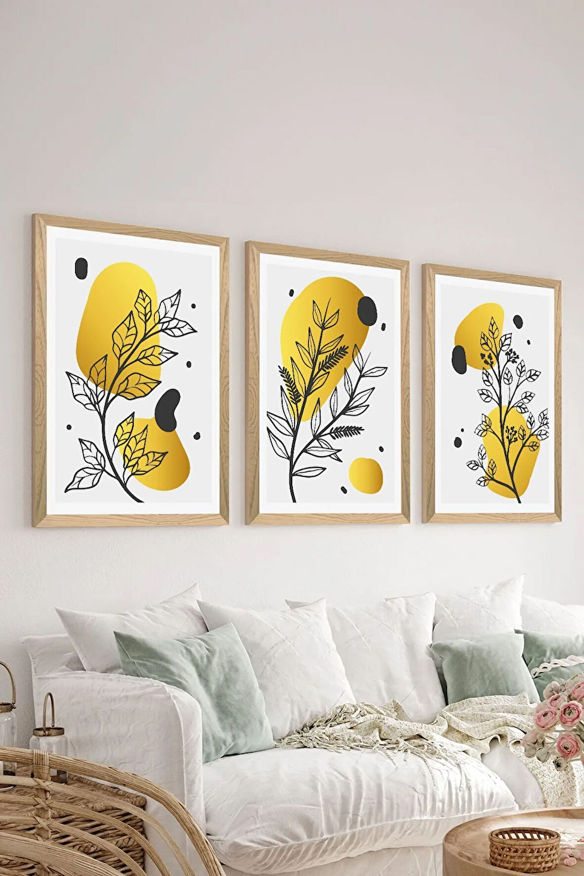 3 Parça Ahşap Çerçeve Görünümlü MDF Poster Tablo Seti - Set 91