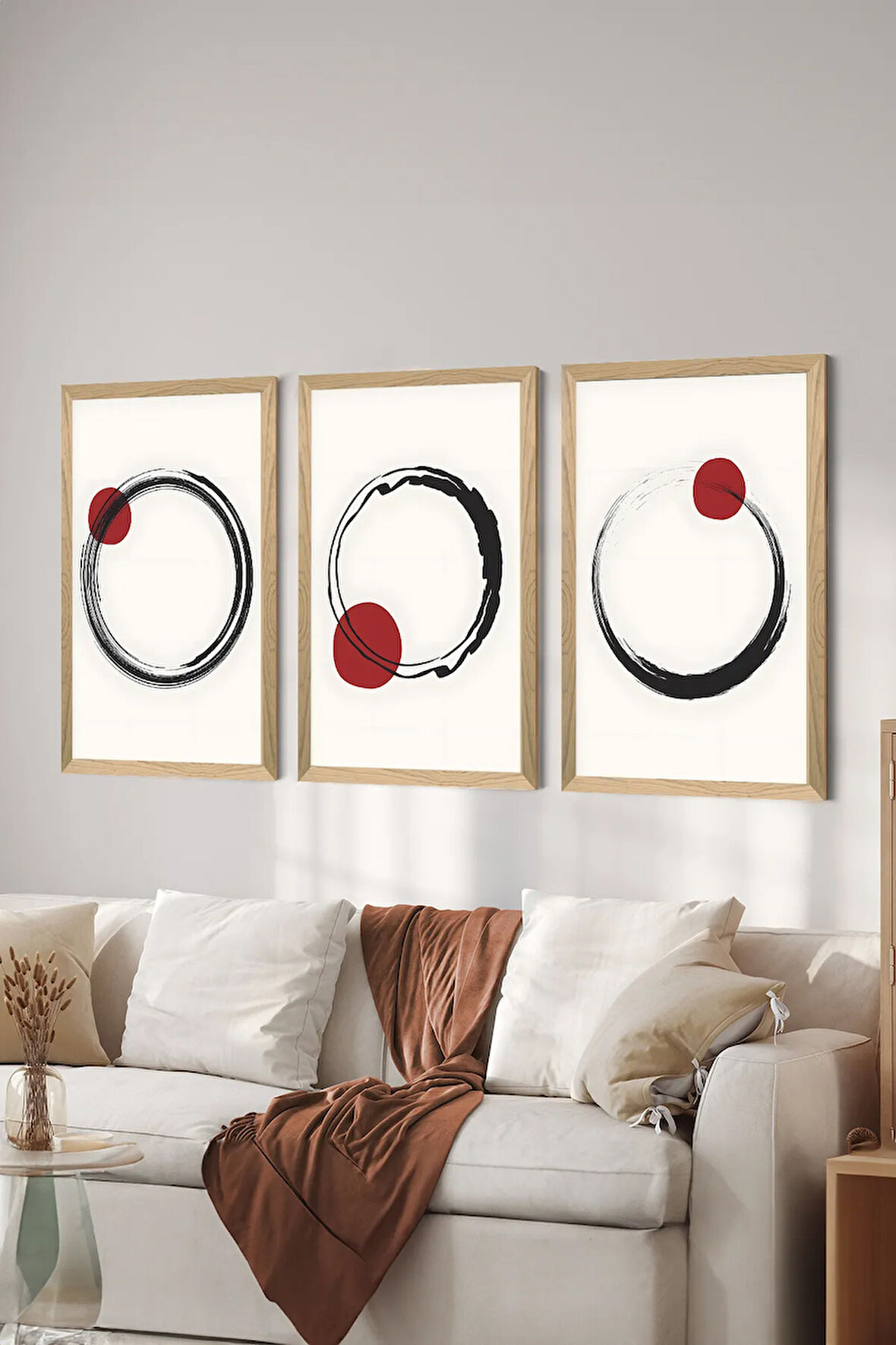 3 Parça Ahşap Çerçeve Görünümlü MDF Poster Tablo Seti - Set 57