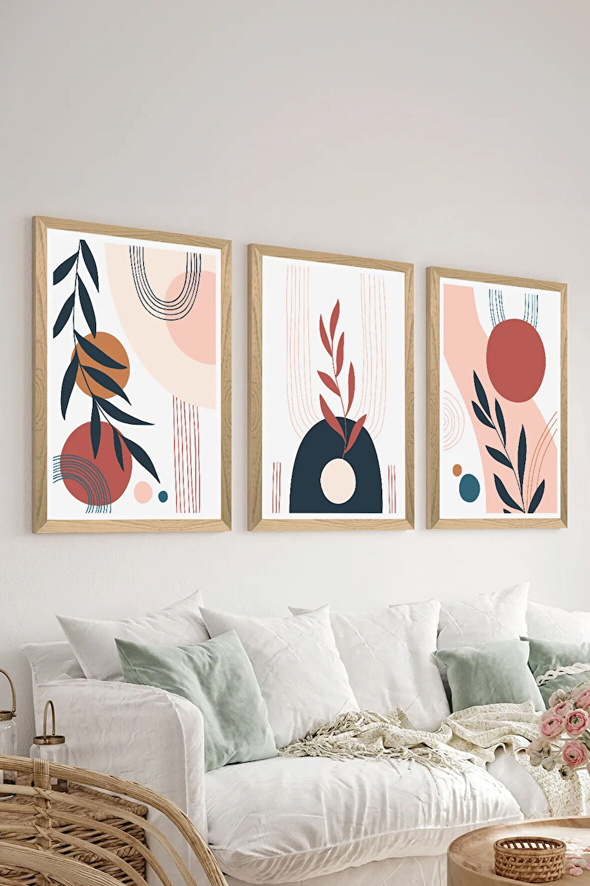 3 Parça Ahşap Çerçeve Görünümlü MDF Poster Tablo Seti - Set 126