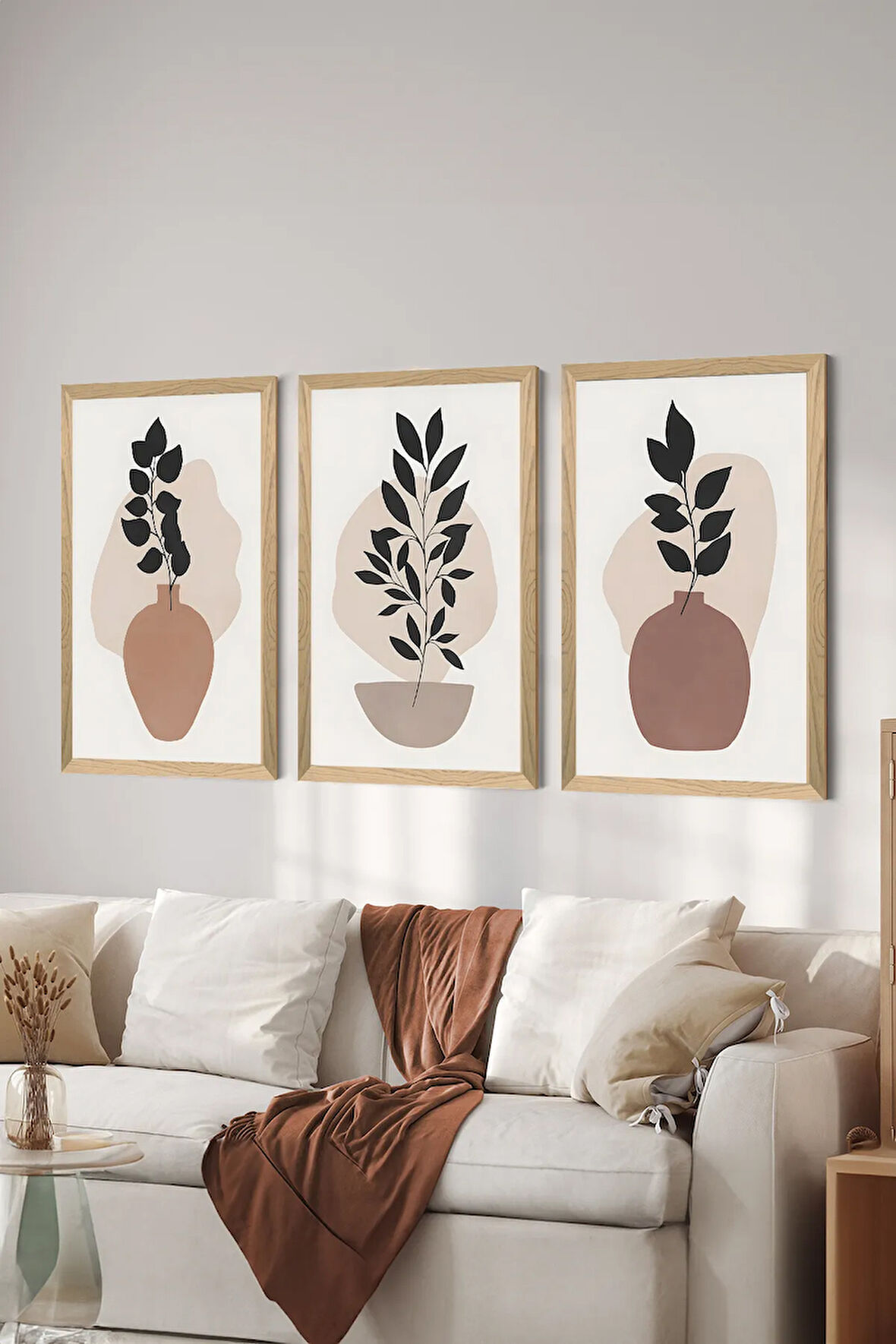 3 Parça Ahşap Çerçeve Görünümlü MDF Poster Tablo Seti - Set 53