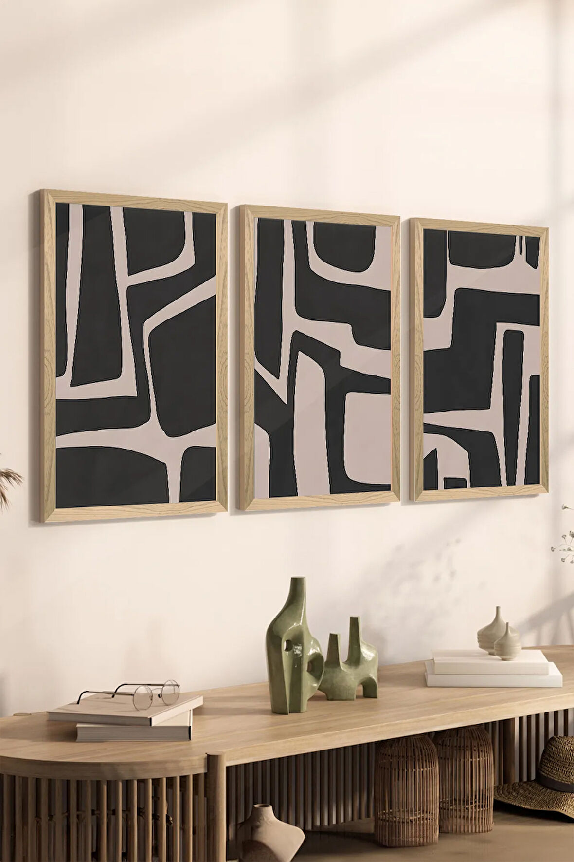 3 Parça Ahşap Çerçeve Görünümlü MDF Poster Tablo Seti - Set 38