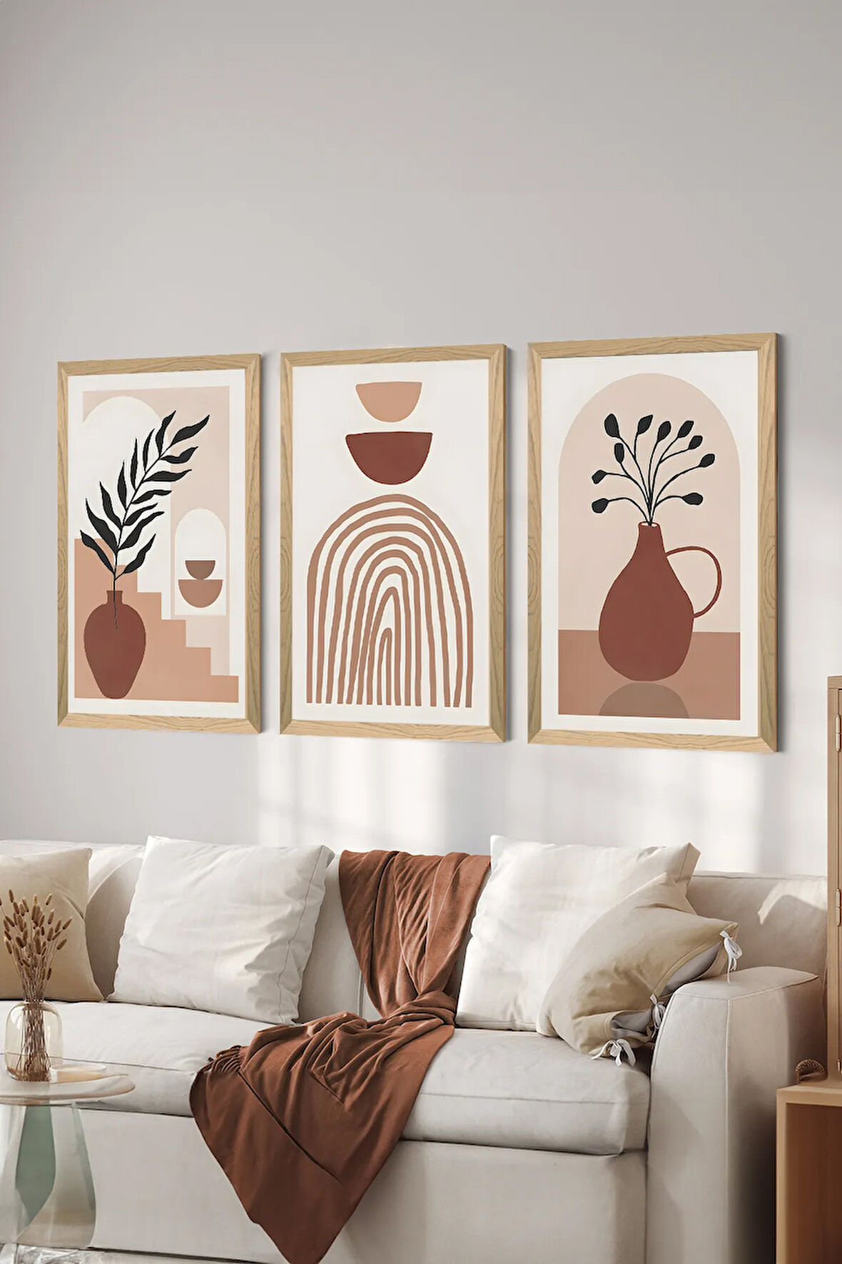 3 Parça Ahşap Çerçeve Görünümlü MDF Poster Tablo Seti - Set 41