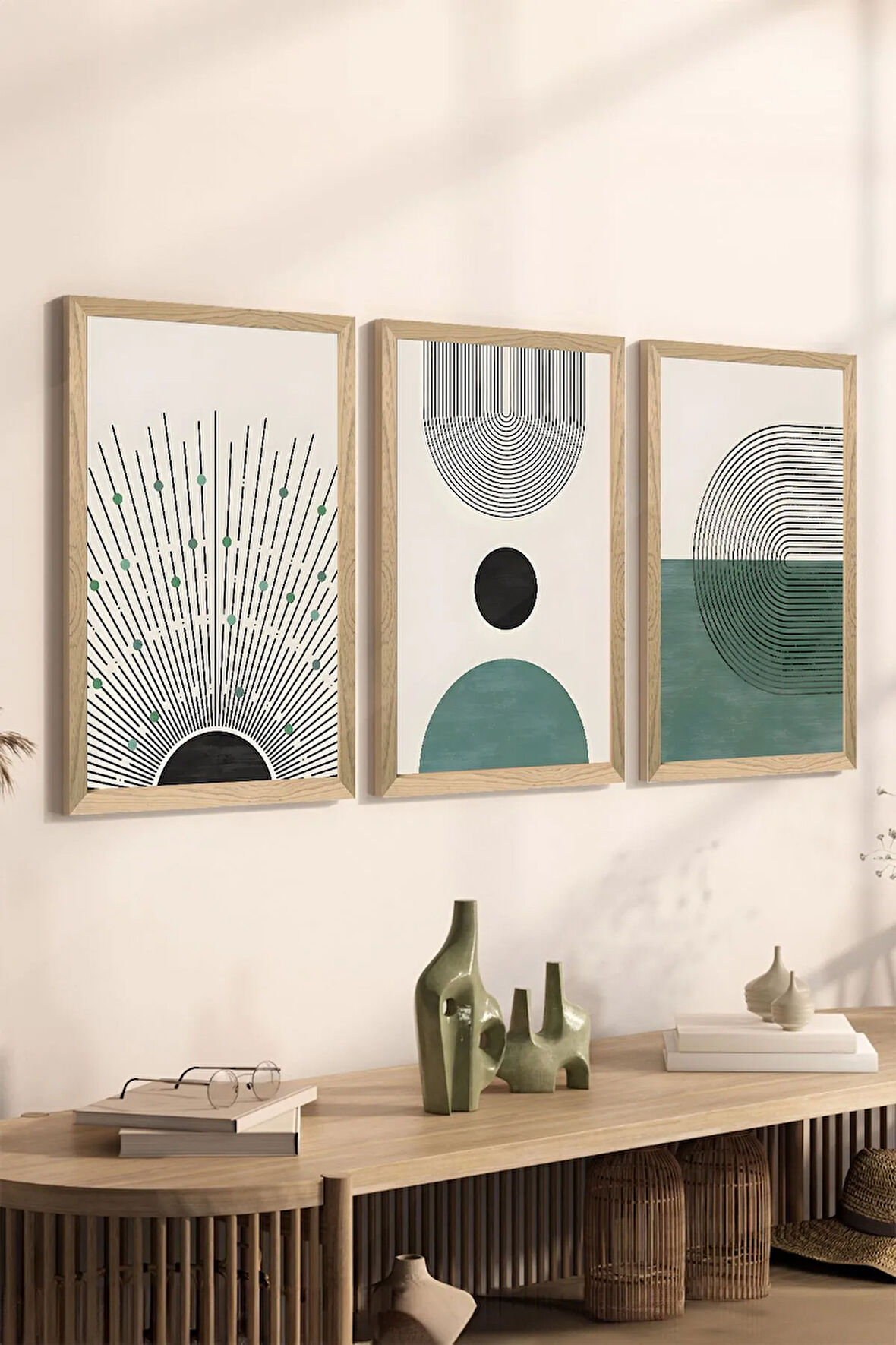 3 Parça Ahşap Çerçeve Görünümlü MDF Poster Tablo Seti - Set 1