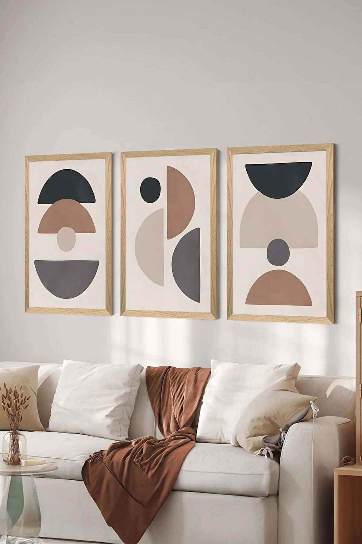 3 Parça Ahşap Çerçeve Görünümlü MDF Poster Tablo Seti - Set 88