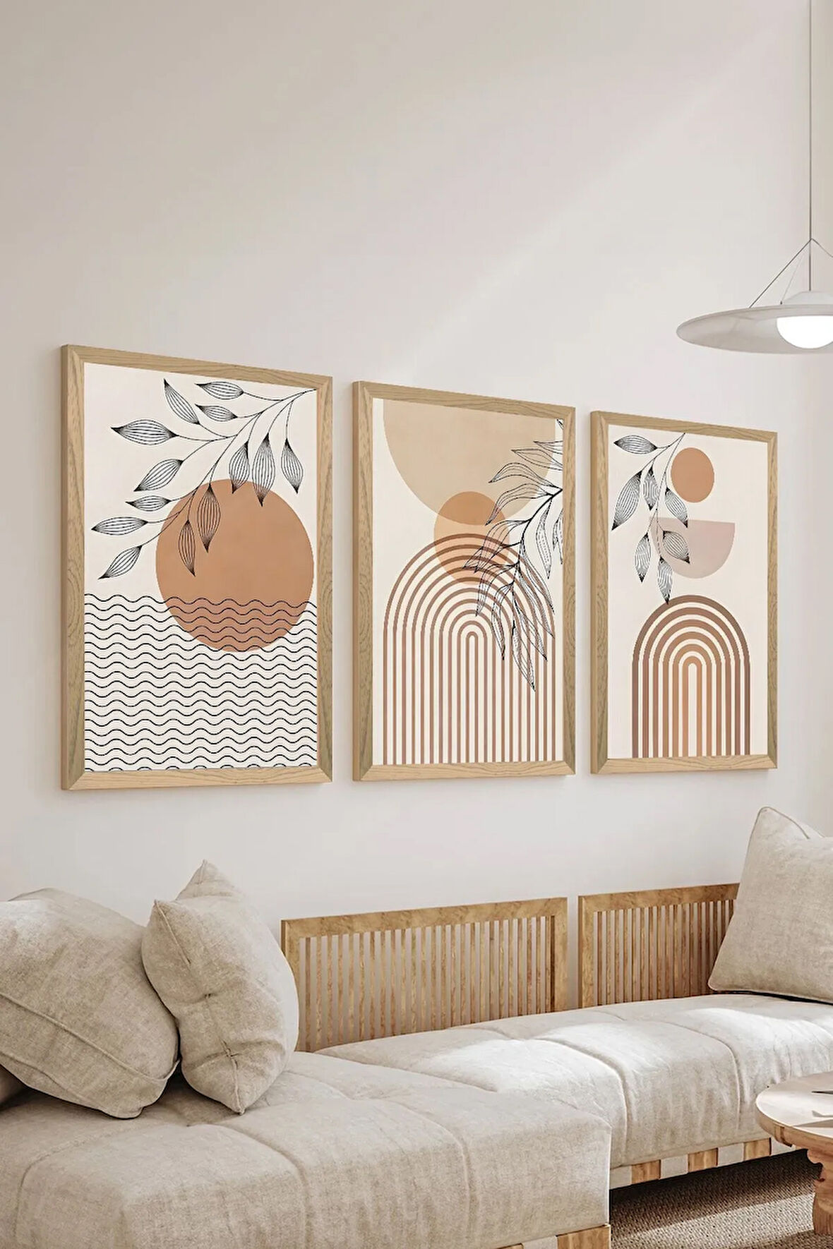 3 Parça Ahşap Çerçeve Görünümlü MDF Poster Tablo Seti - Set 129