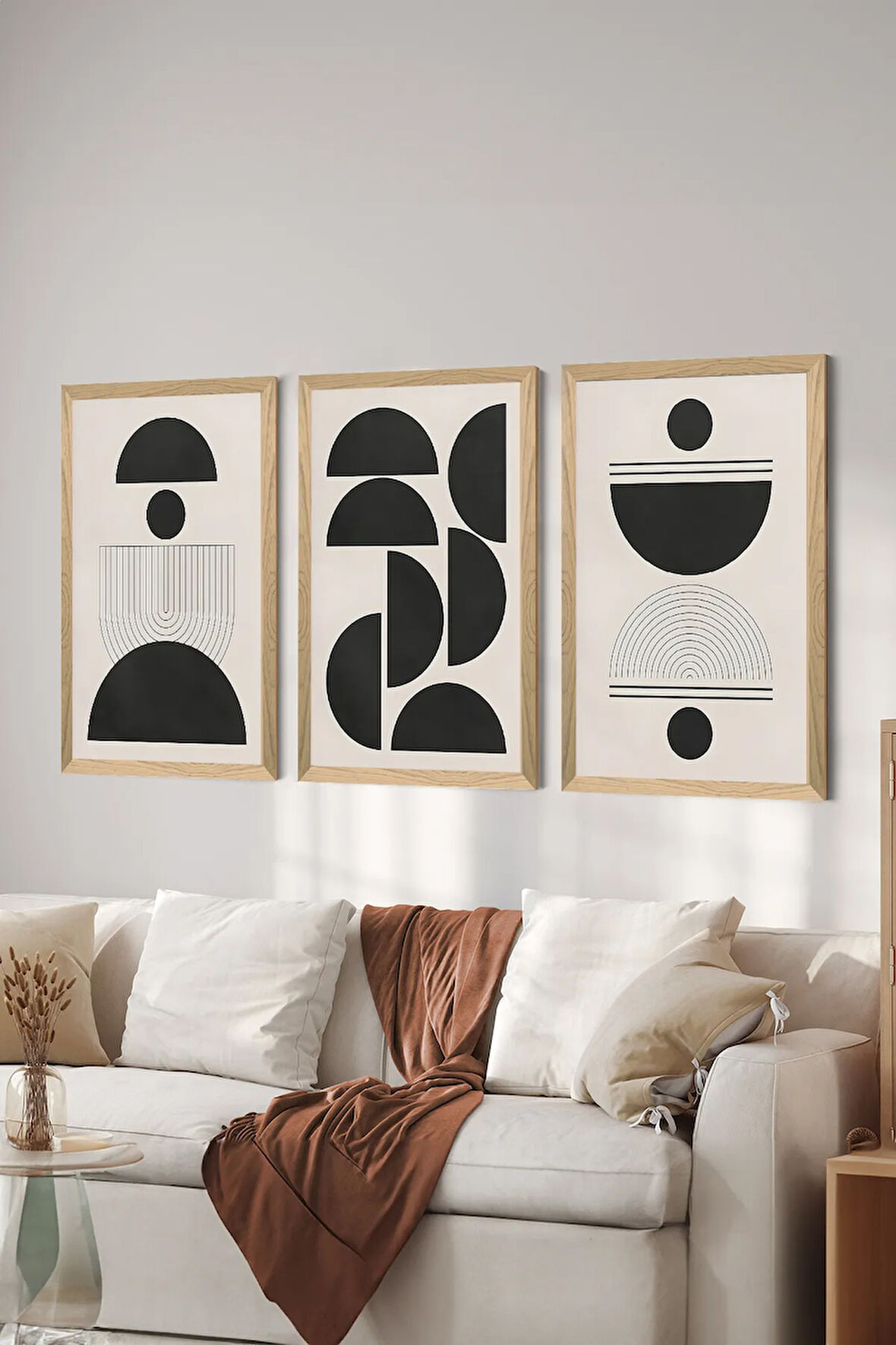 3 Parça Ahşap Çerçeve Görünümlü MDF Poster Tablo Seti - Set 37
