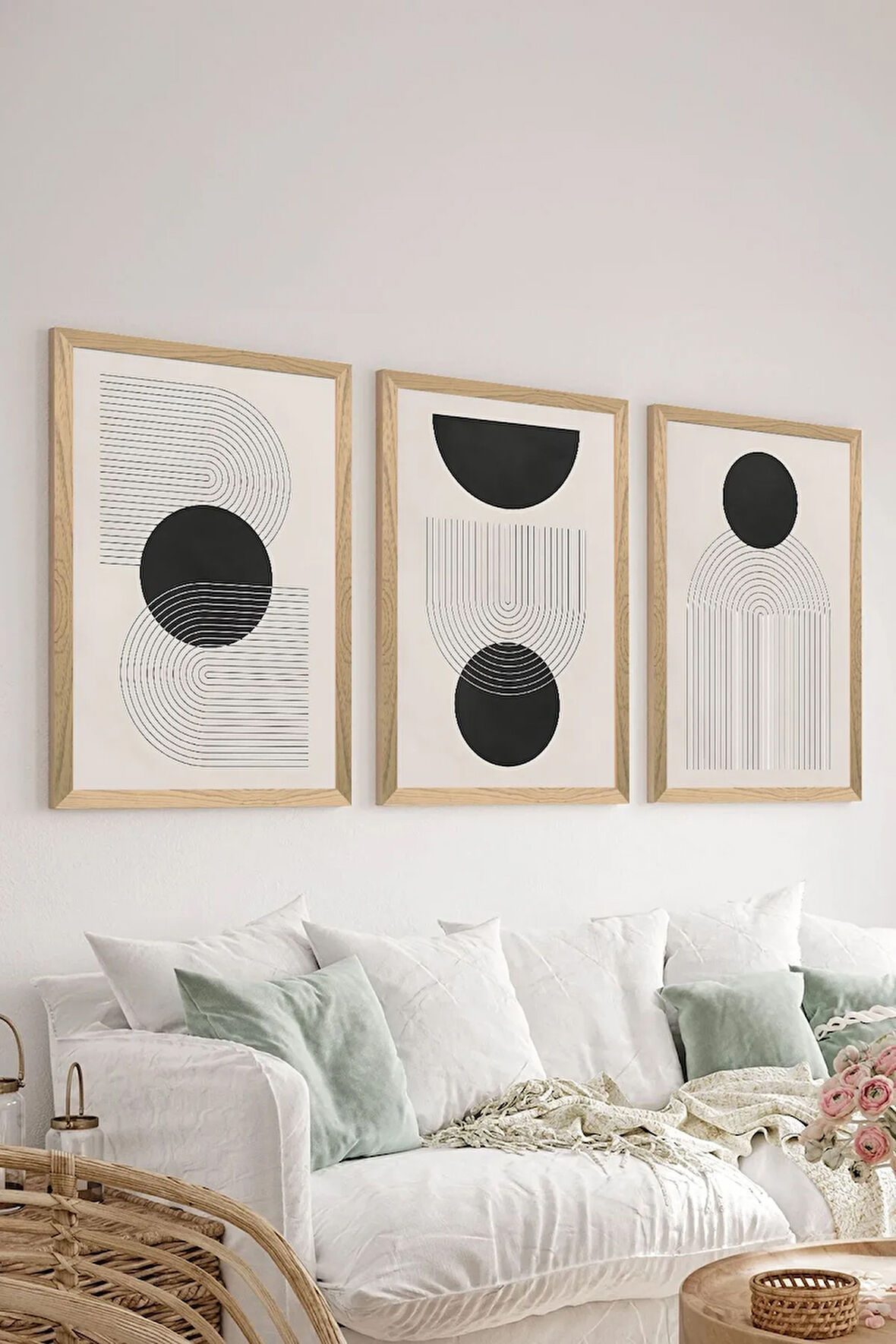 3 Parça Ahşap Çerçeve Görünümlü MDF Poster Tablo Seti - Set 80