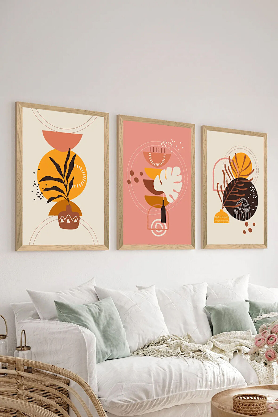 3 Parça Ahşap Çerçeve Görünümlü MDF Poster Tablo Seti - Set 118