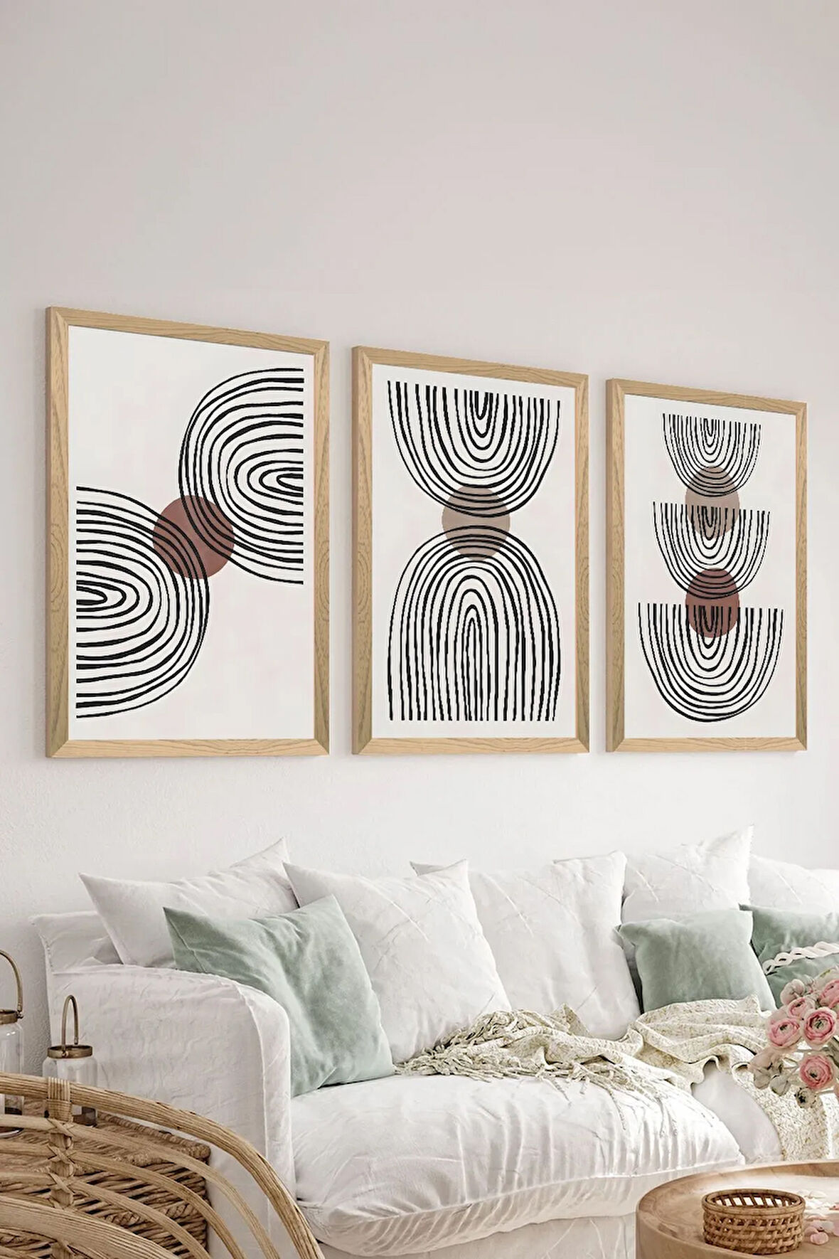3 Parça Ahşap Çerçeve Görünümlü MDF Poster Tablo Seti - Set 72