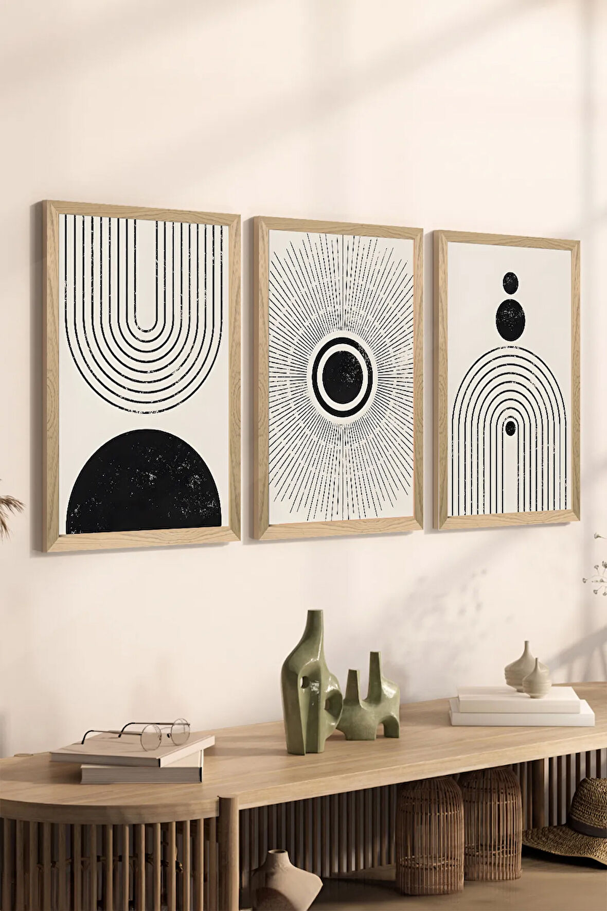 3 Parça Ahşap Çerçeve Görünümlü MDF Poster Tablo Seti - Set 6