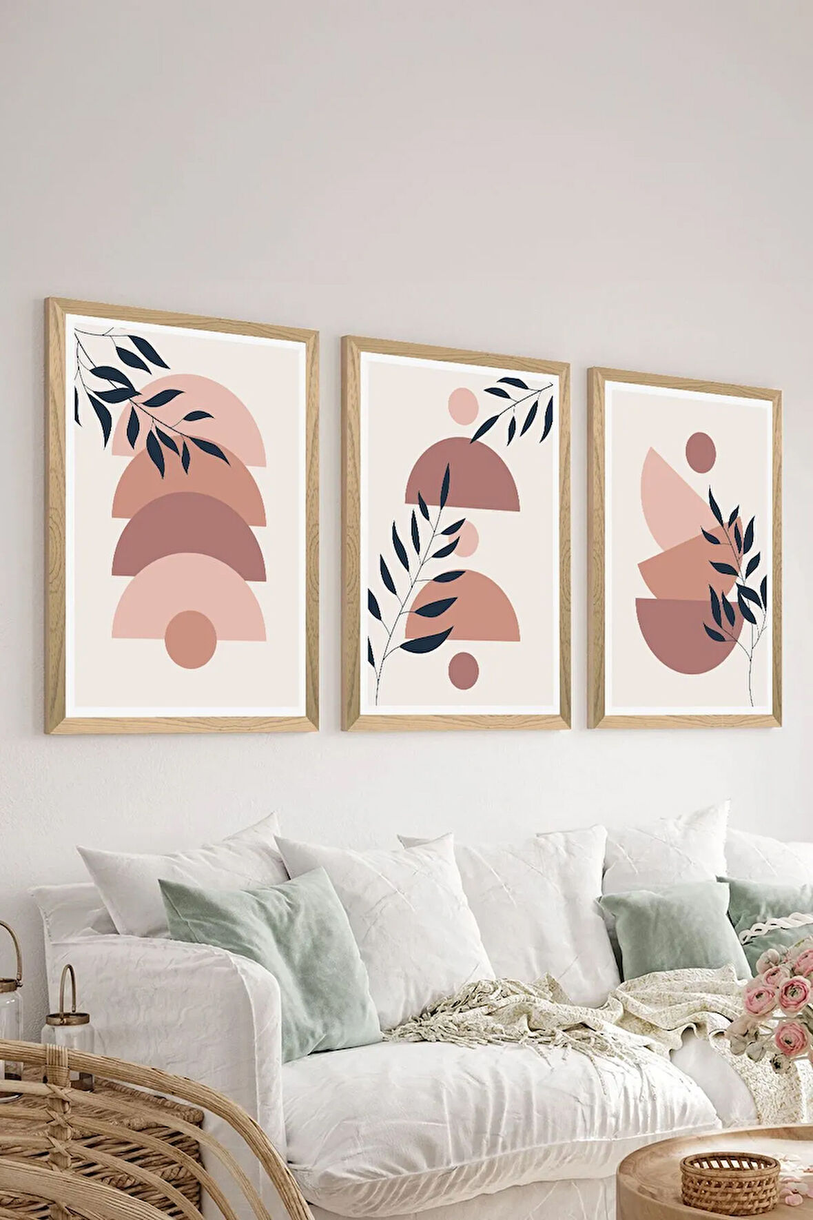 3 Parça Ahşap Çerçeve Görünümlü MDF Poster Tablo Seti - Set 95