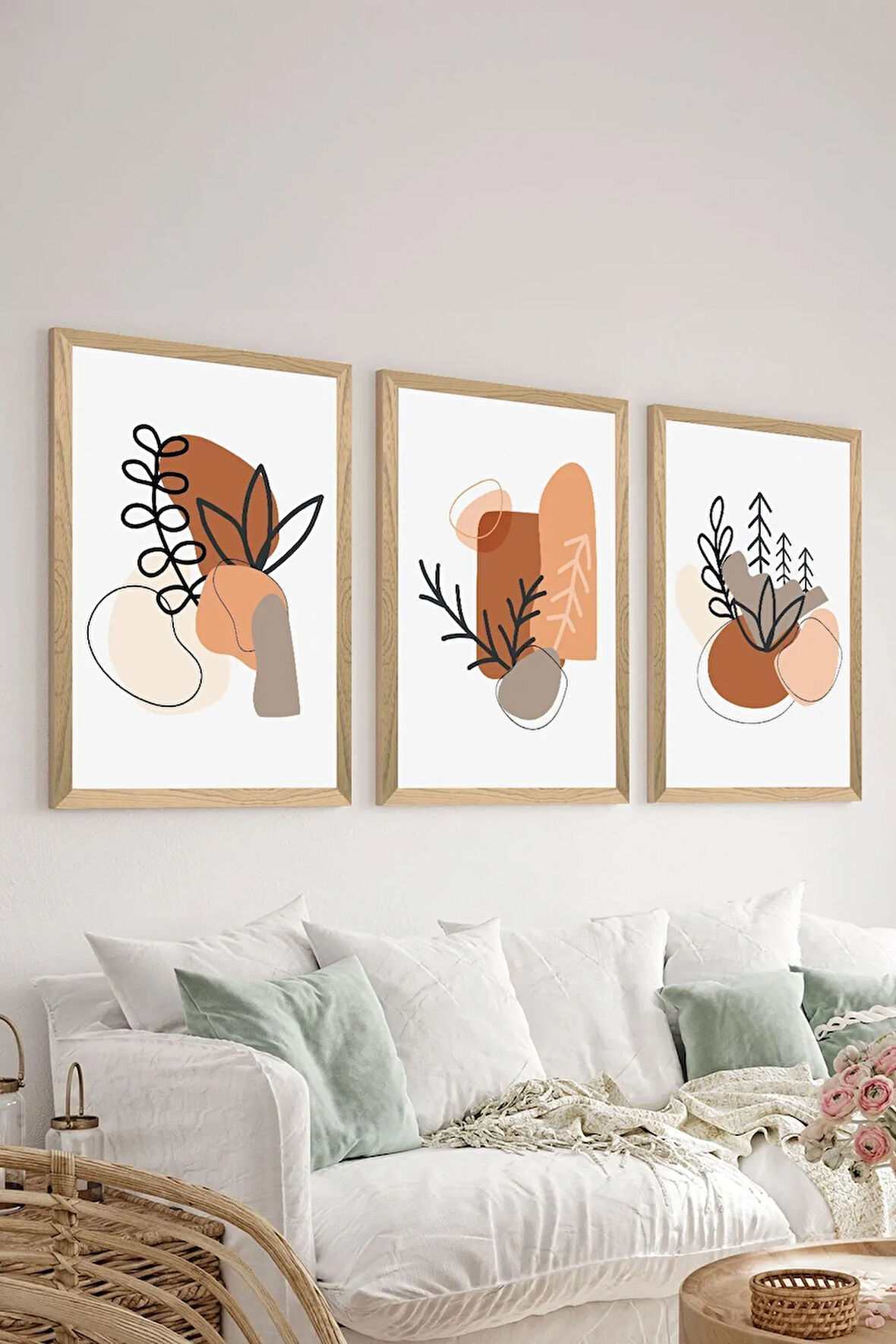 3 Parça Ahşap Çerçeve Görünümlü MDF Poster Tablo Seti - Set 122