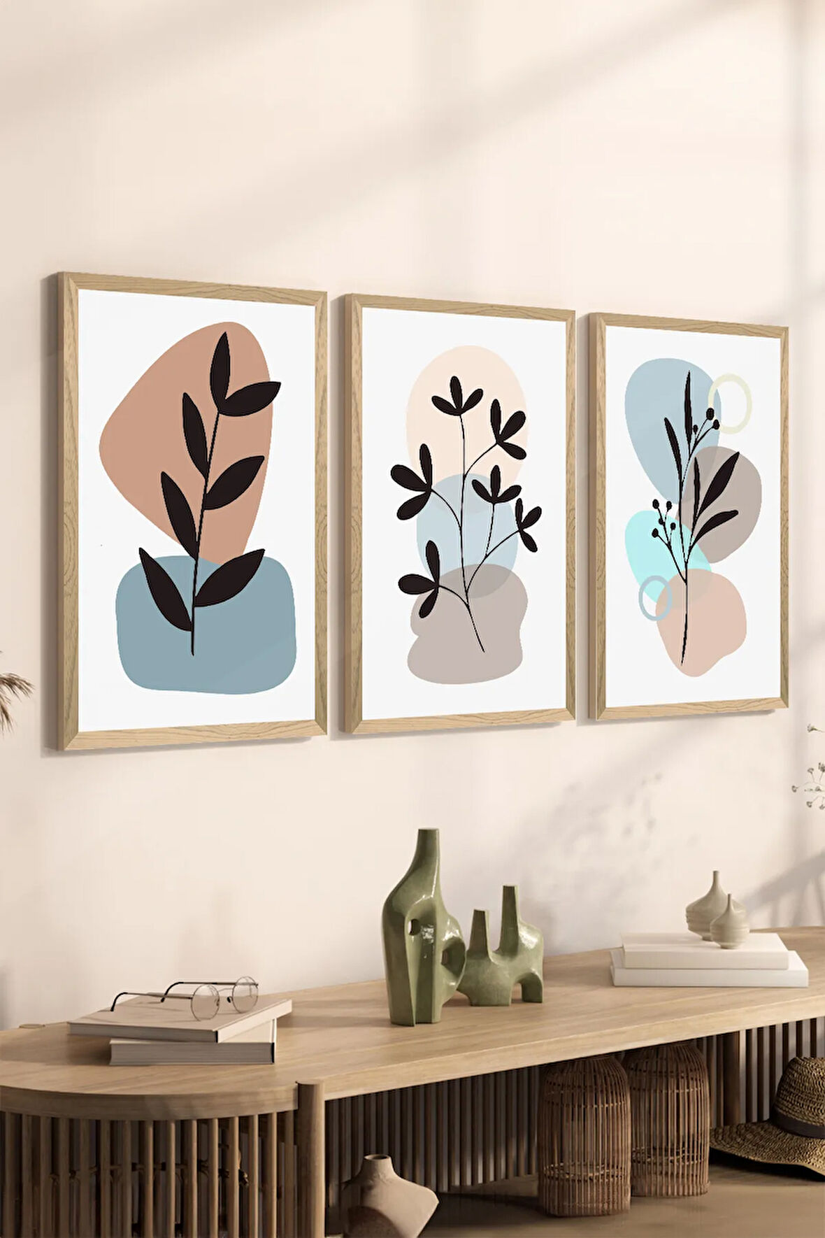 3 Parça Ahşap Çerçeve Görünümlü MDF Poster Tablo Seti - Set 97