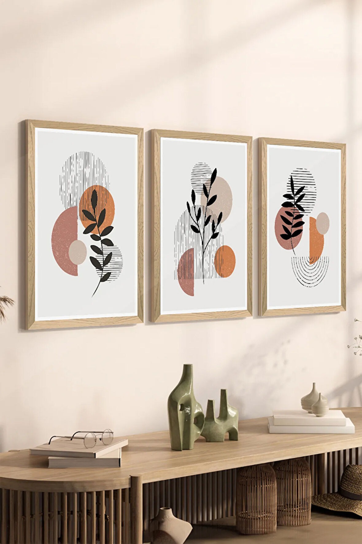 3 Parça Ahşap Çerçeve Görünümlü MDF Poster Tablo Seti - Set 113