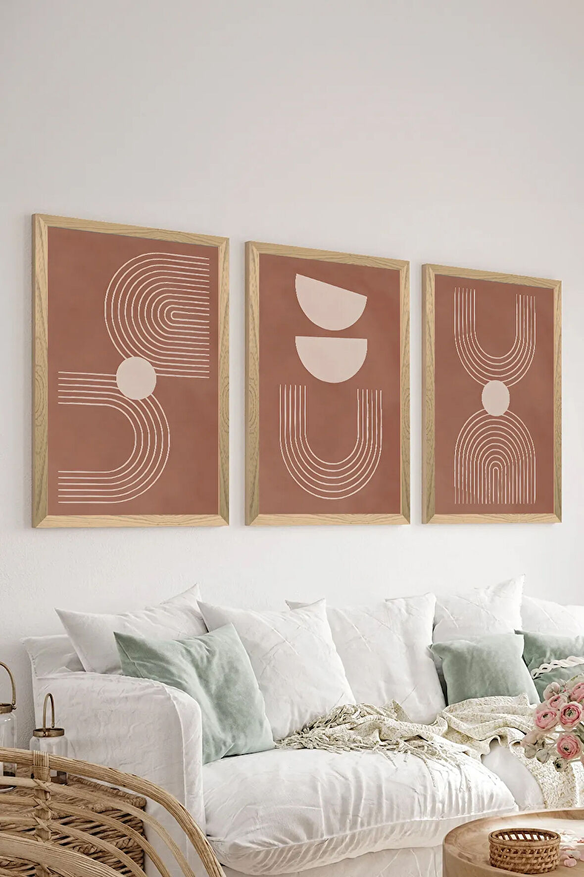 3 Parça Ahşap Çerçeve Görünümlü MDF Poster Tablo Seti - Set 40
