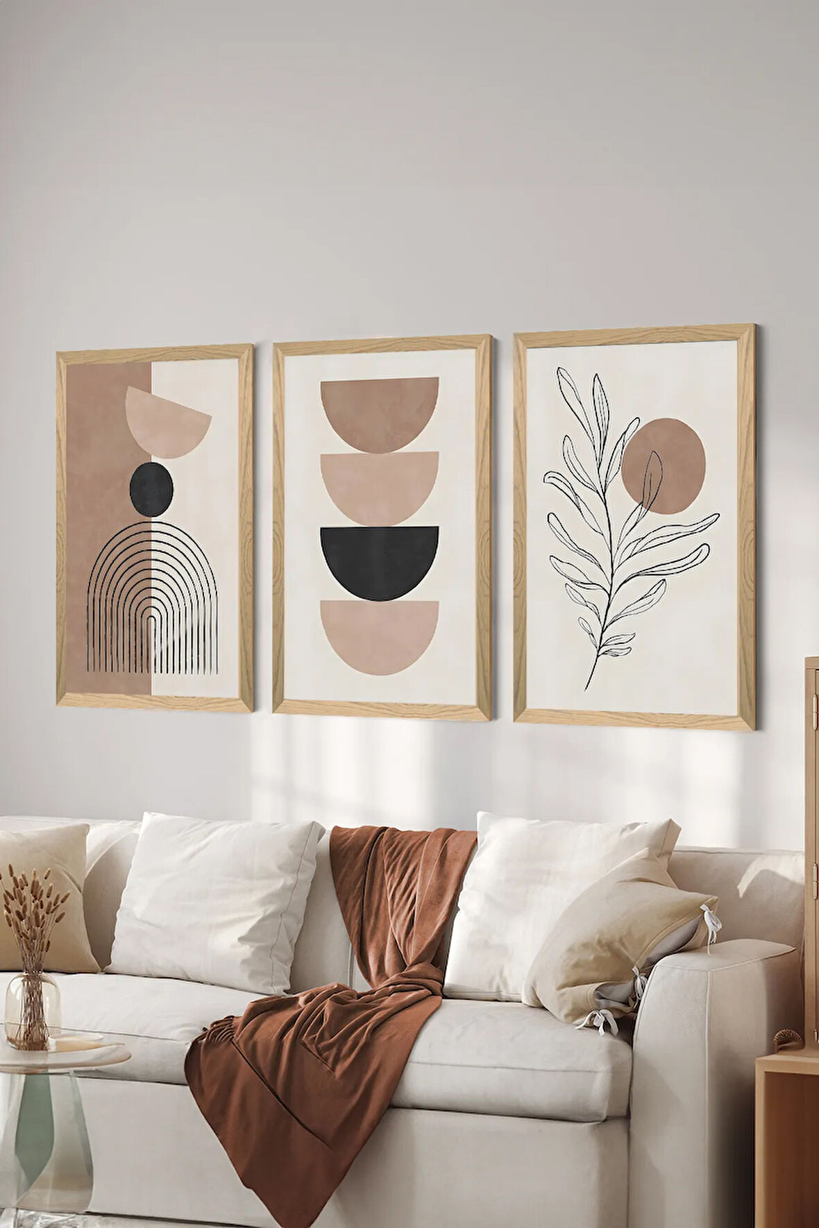 3 Parça Ahşap Çerçeve Görünümlü MDF Poster Tablo Seti - Set 49