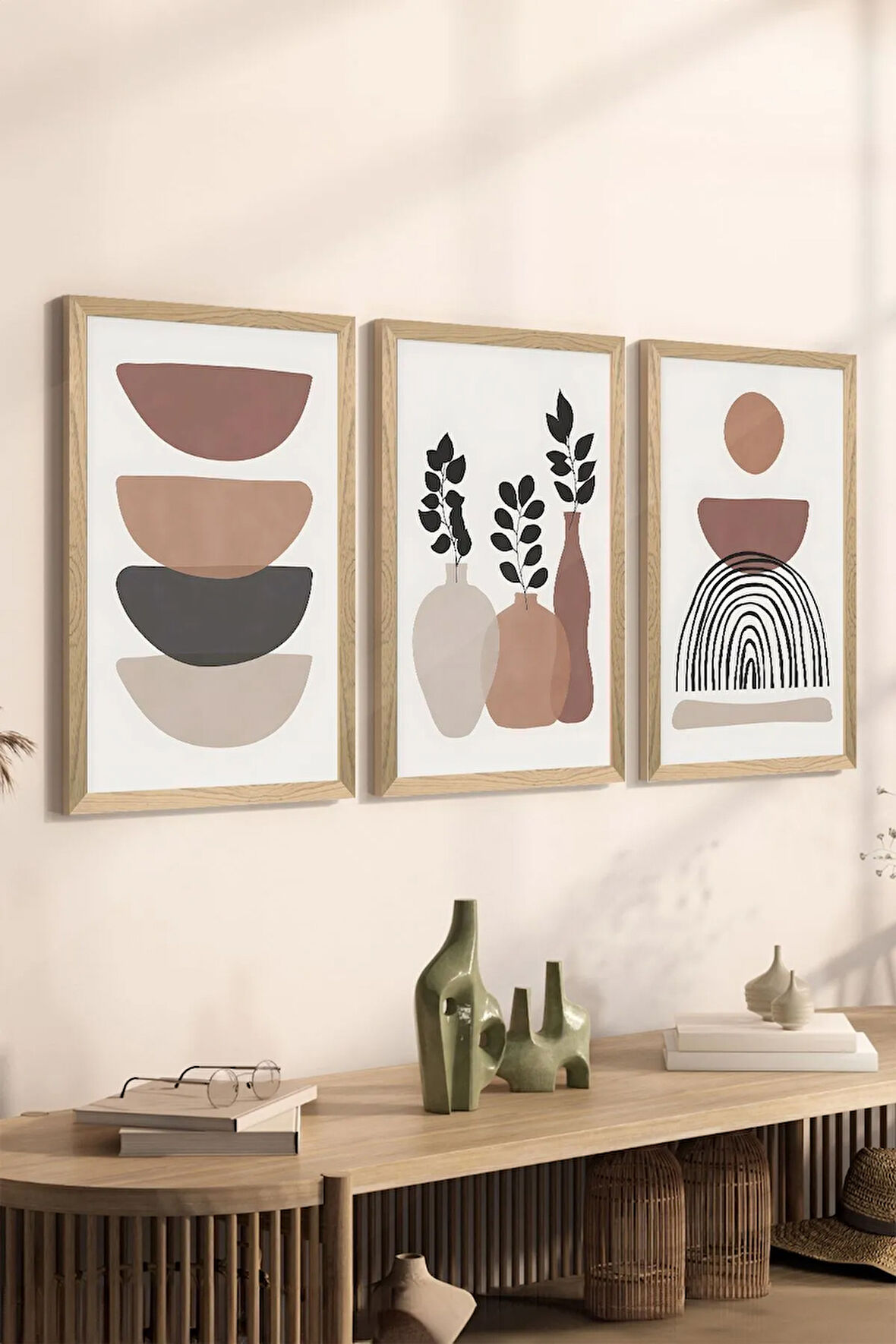 3 Parça Ahşap Çerçeve Görünümlü MDF Poster Tablo Seti - Set 30