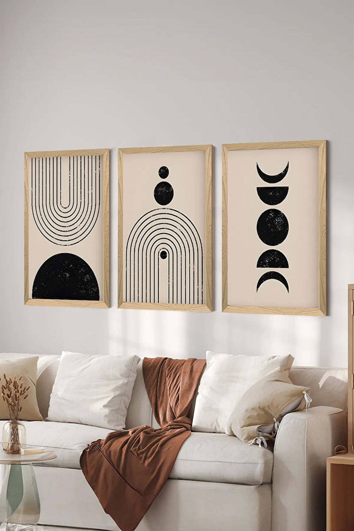 3 Parça Ahşap Çerçeve Görünümlü MDF Poster Tablo Seti - Set 17