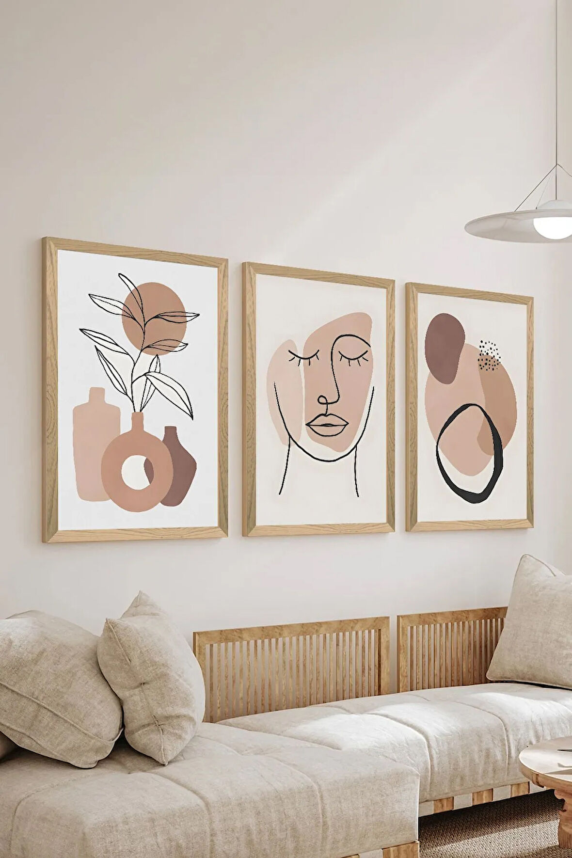 3 Parça Ahşap Çerçeve Görünümlü MDF Poster Tablo Seti - Set 87